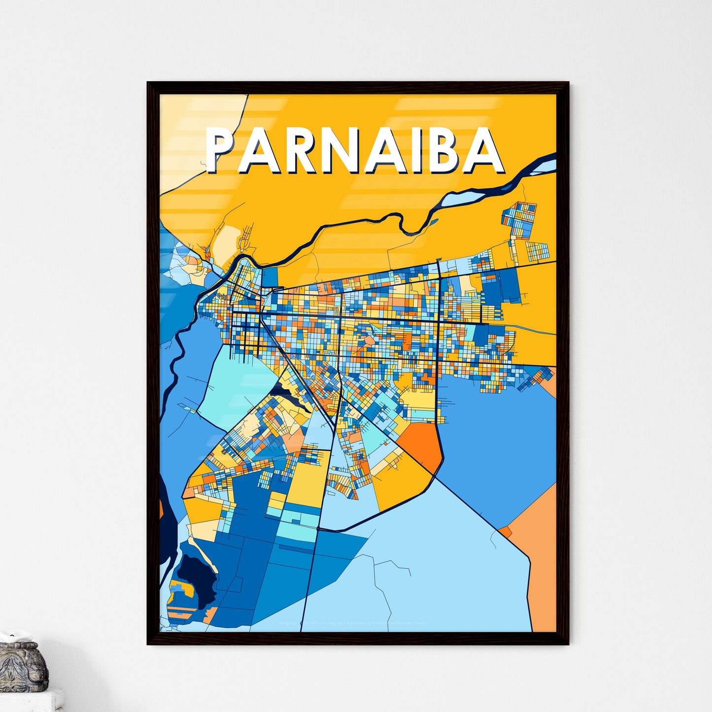 PARNAIBA BRAZIL Vibrant Colorful Art Map Poster Blue Orange