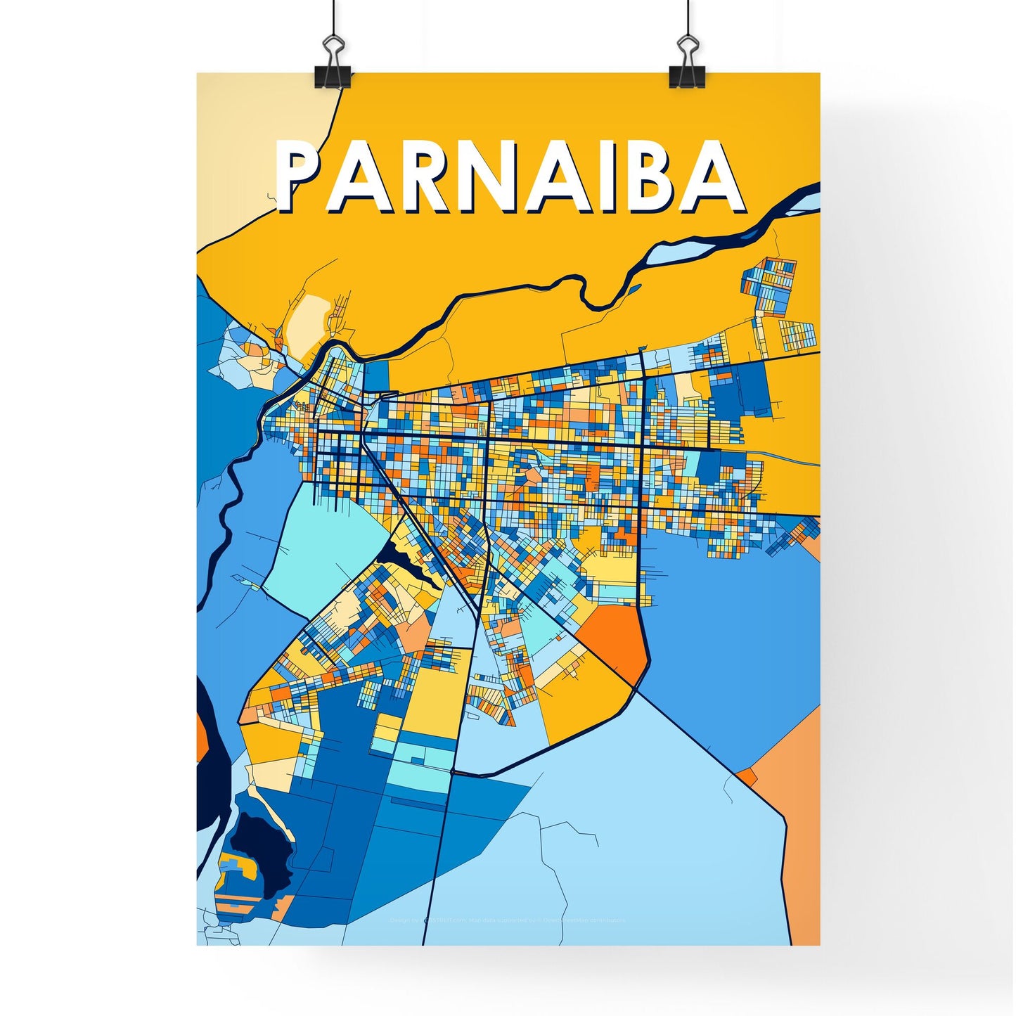 PARNAIBA BRAZIL Vibrant Colorful Art Map Poster Blue Orange