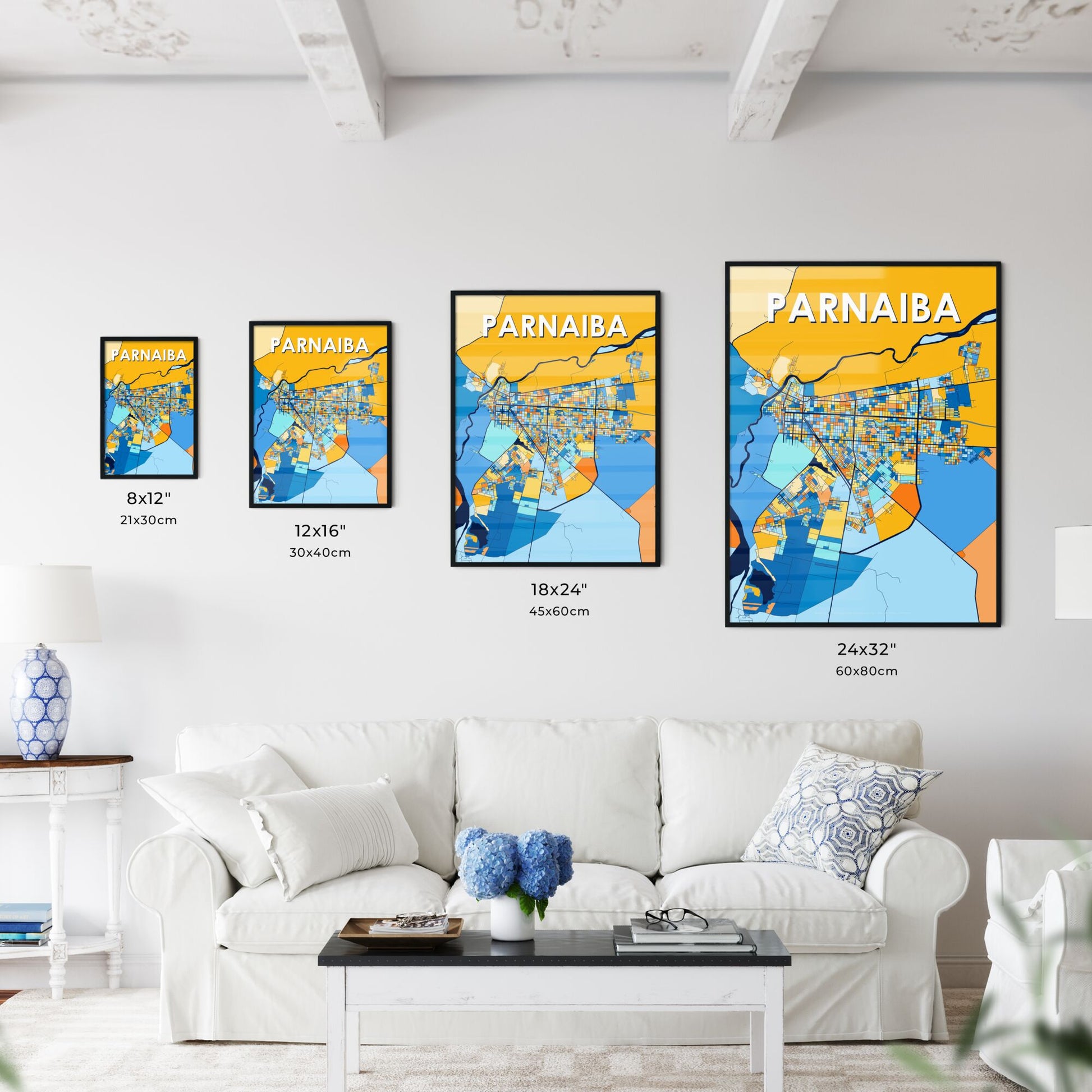 PARNAIBA BRAZIL Vibrant Colorful Art Map Poster Blue Orange