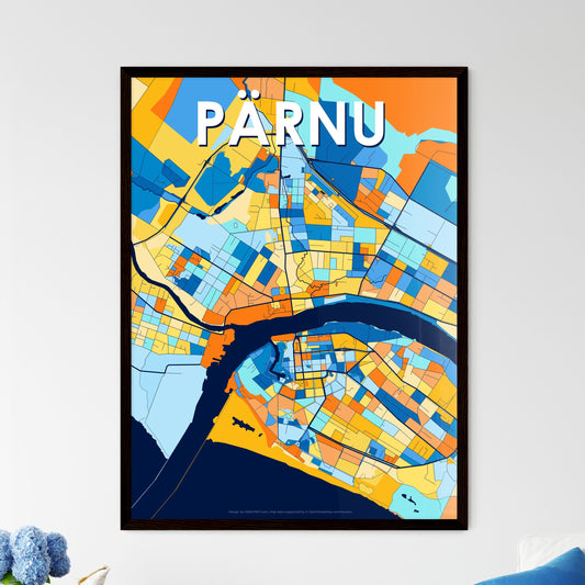 PÄRNU ESTONIA Vibrant Colorful Art Map Poster Blue Orange