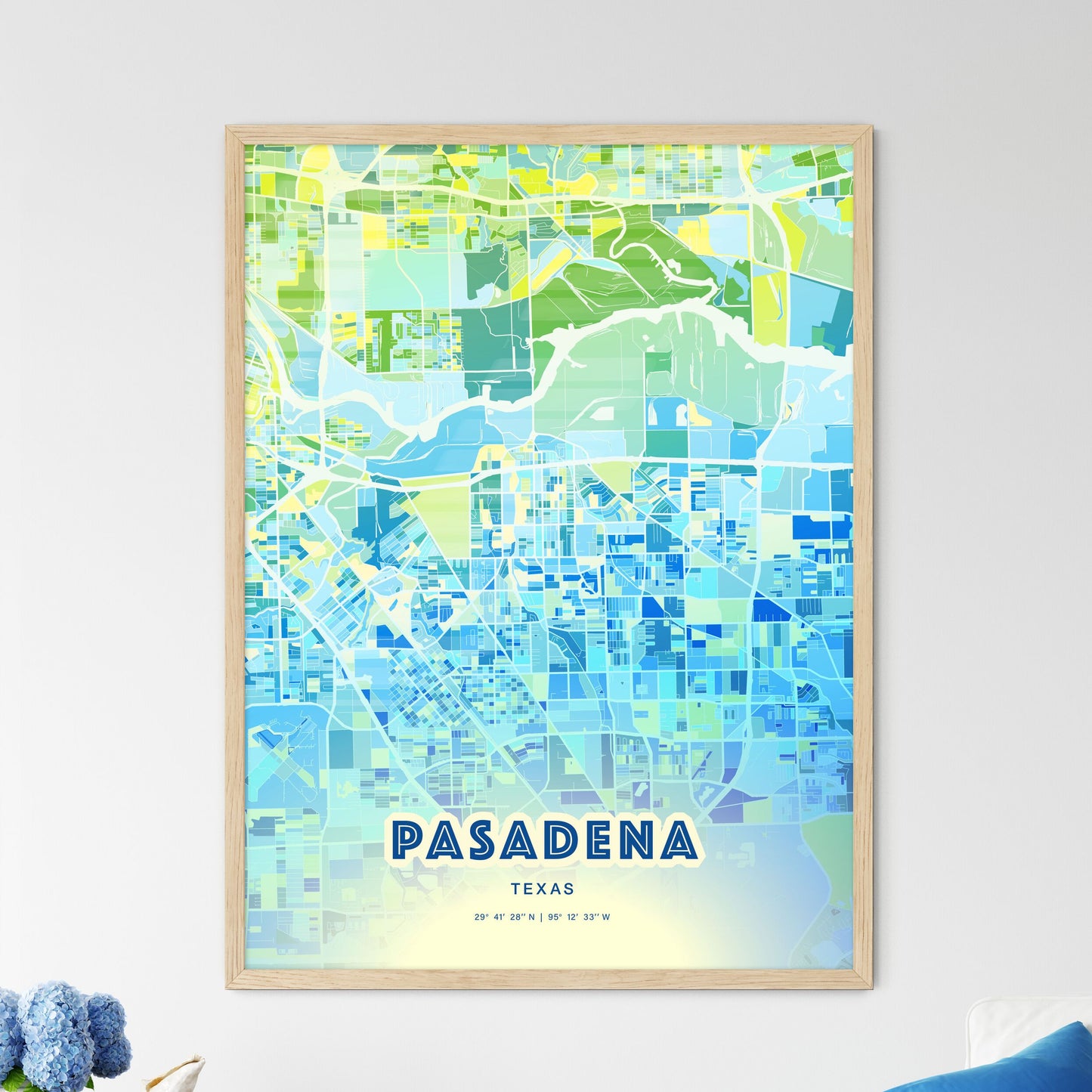 Colorful Pasadena Texas Fine Art Map Cool Blue
