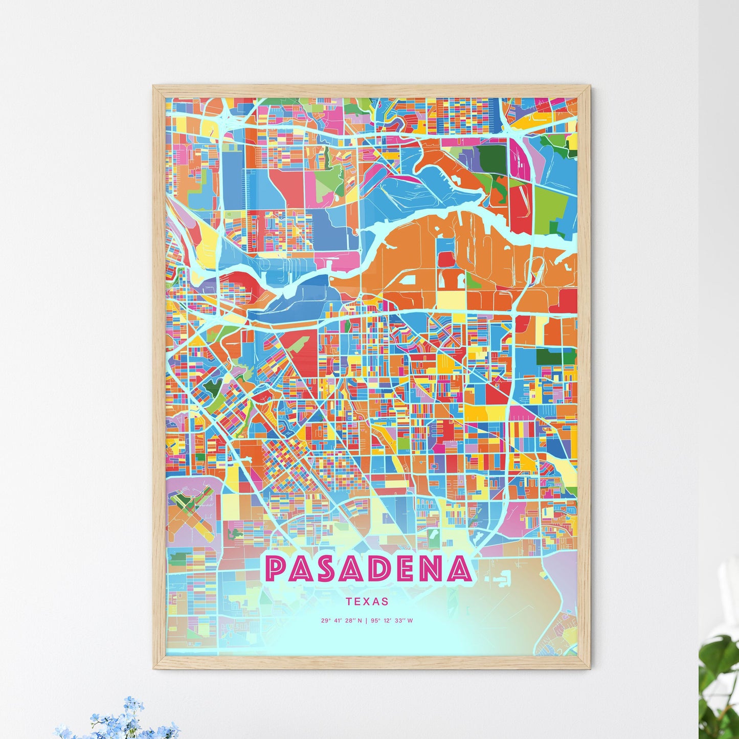 Colorful Pasadena Texas Fine Art Map Crazy Colors