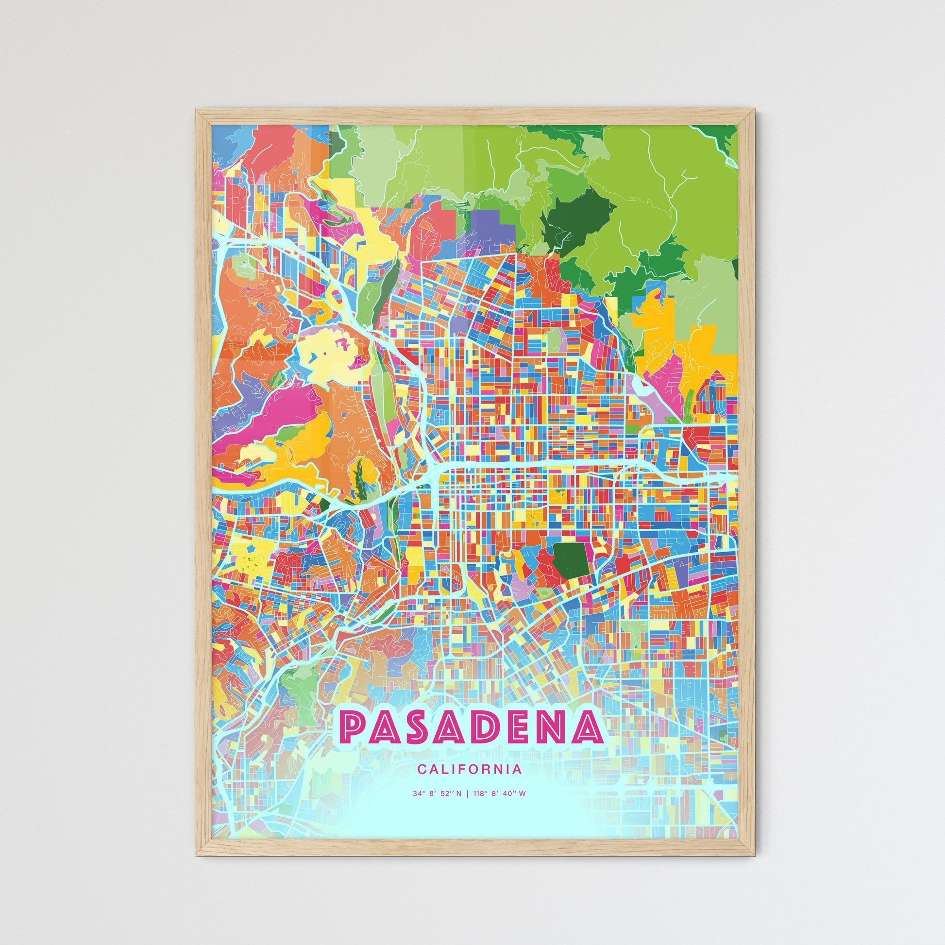 Colorful Pasadena California Fine Art Map Crazy Colors