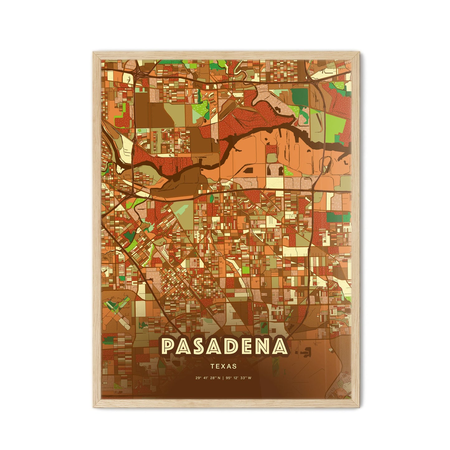 Colorful Pasadena Texas Fine Art Map Farmhouse