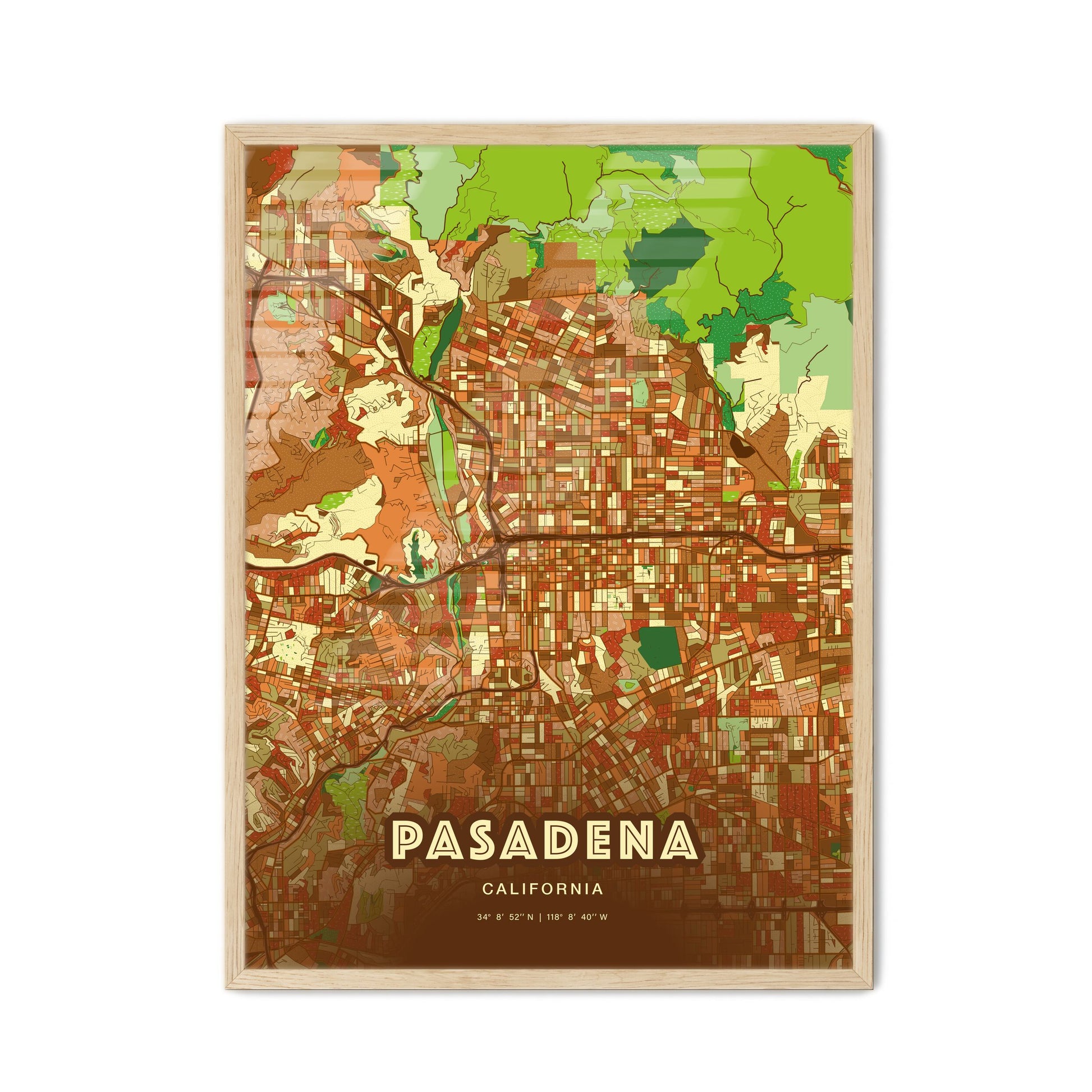 Colorful Pasadena California Fine Art Map Farmhouse