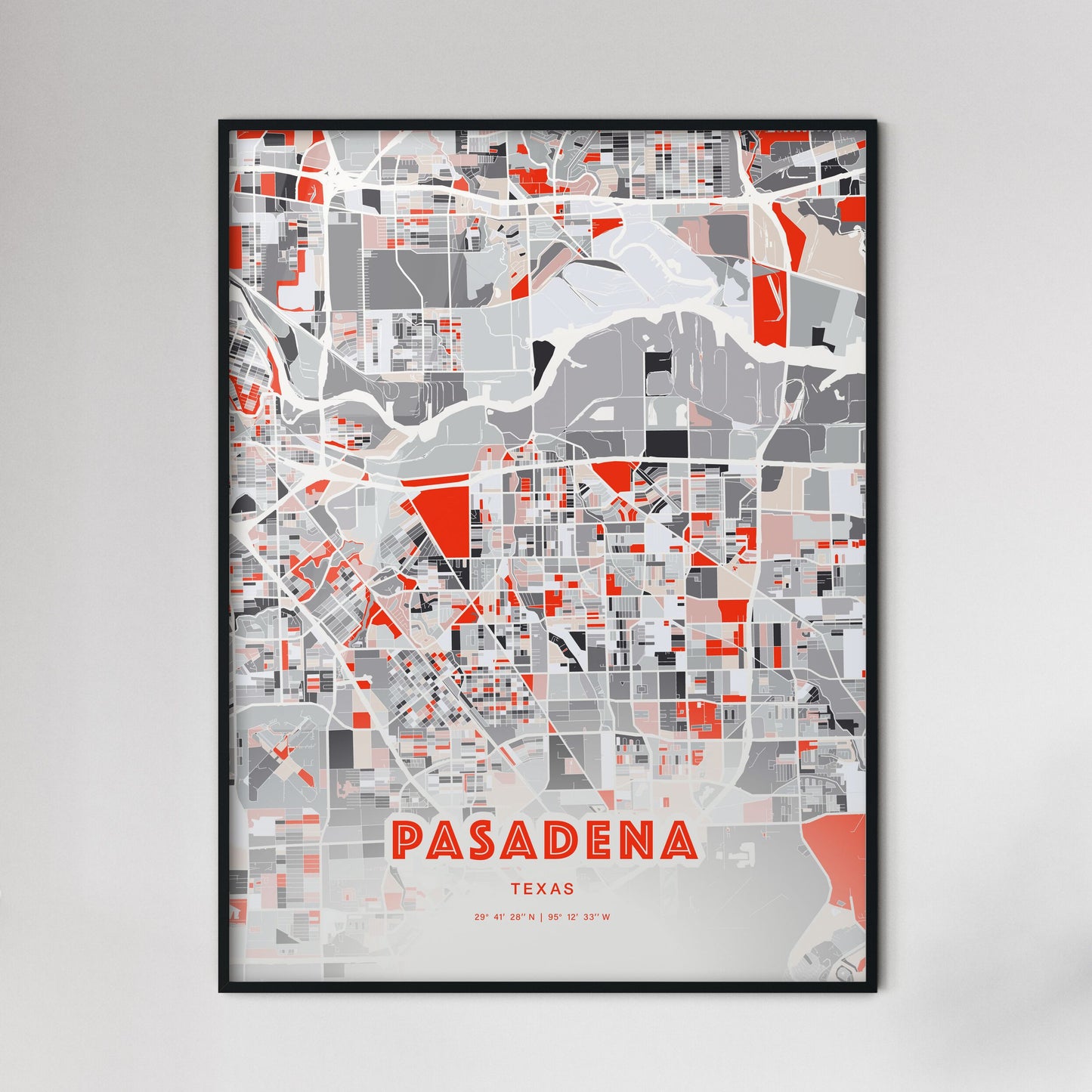 Colorful Pasadena Texas Fine Art Map Modern Expressive