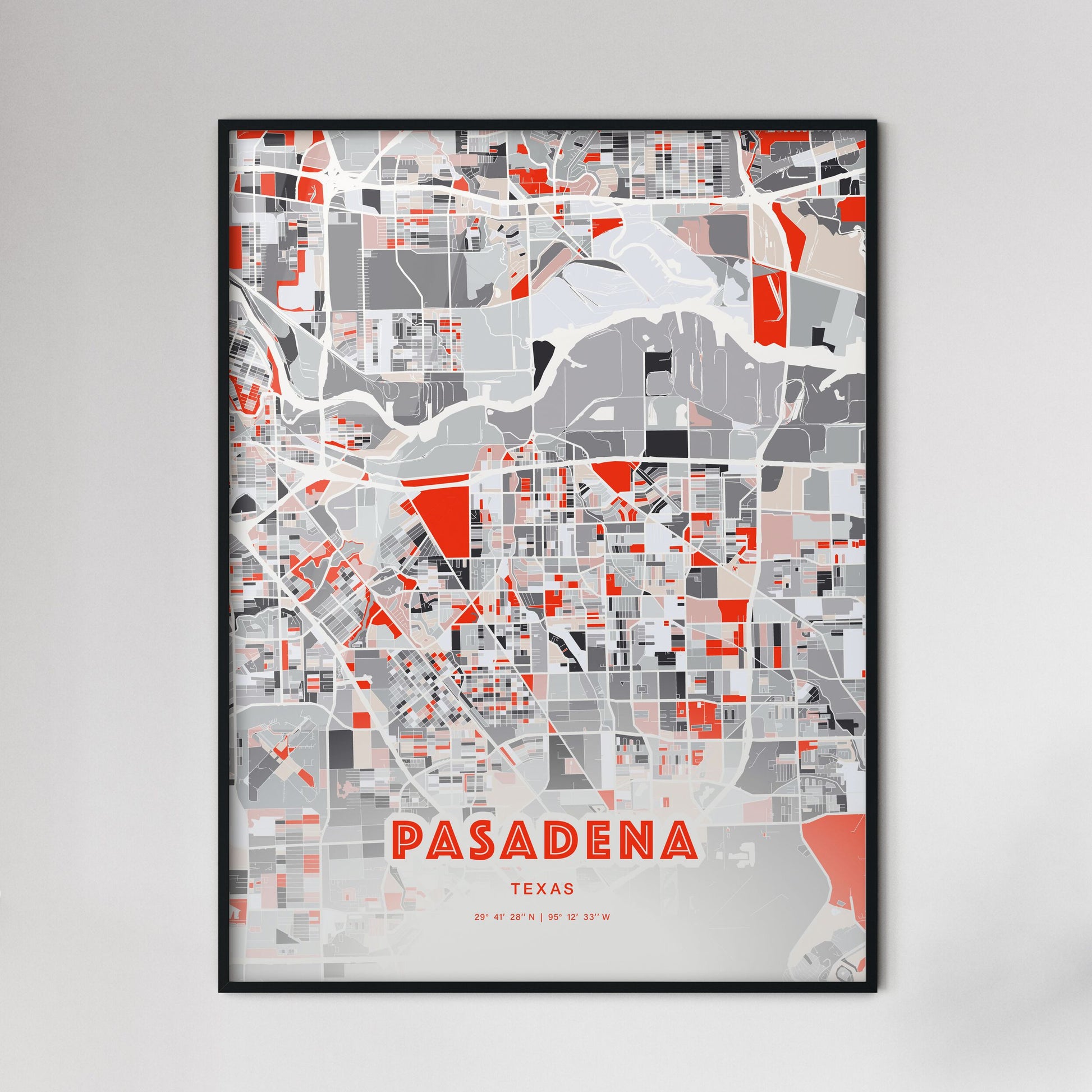 Colorful Pasadena Texas Fine Art Map Modern Expressive