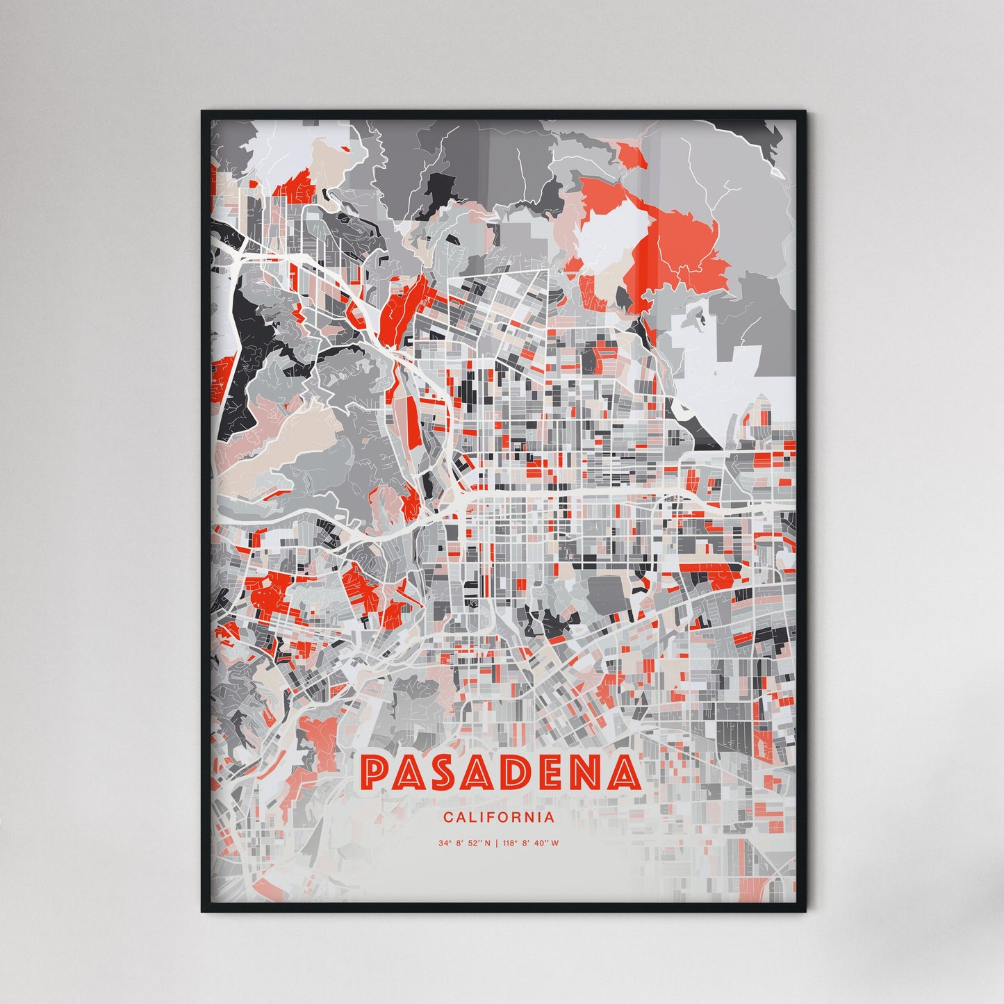 Colorful Pasadena California Fine Art Map Modern Expressive