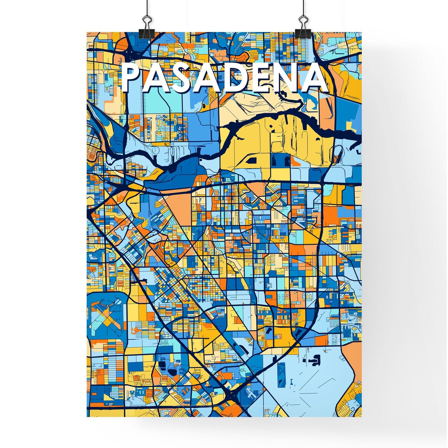 PASADENA TEXAS Vibrant Colorful Art Map Poster Blue Orange