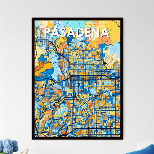 PASADENA CALIFORNIA Vibrant Colorful Art Map Poster Blue Orange