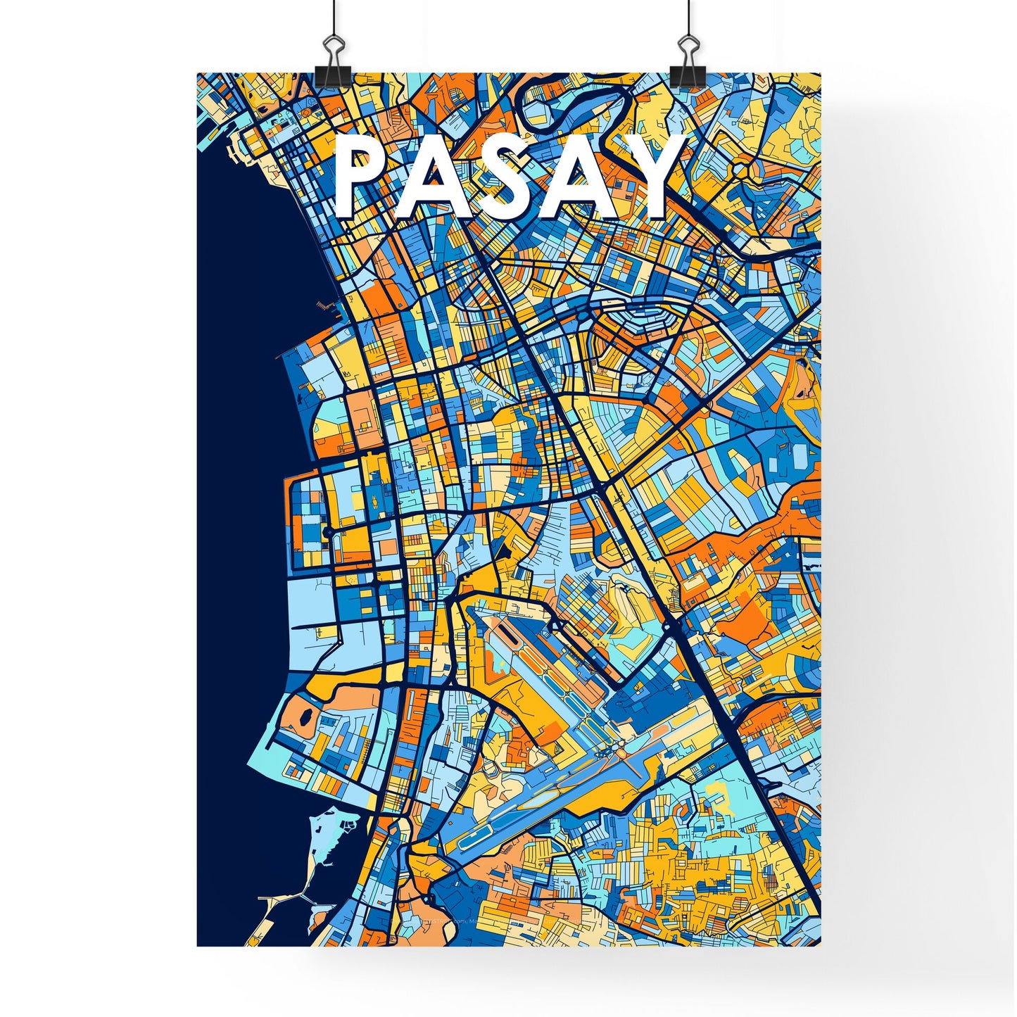 PASAY PHILIPPINES Vibrant Colorful Art Map Poster Blue Orange