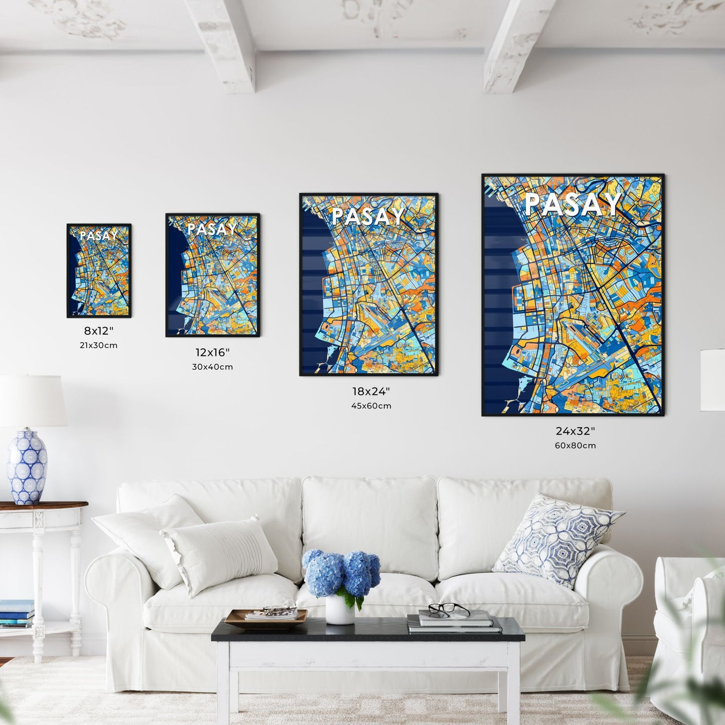 PASAY PHILIPPINES Vibrant Colorful Art Map Poster Blue Orange