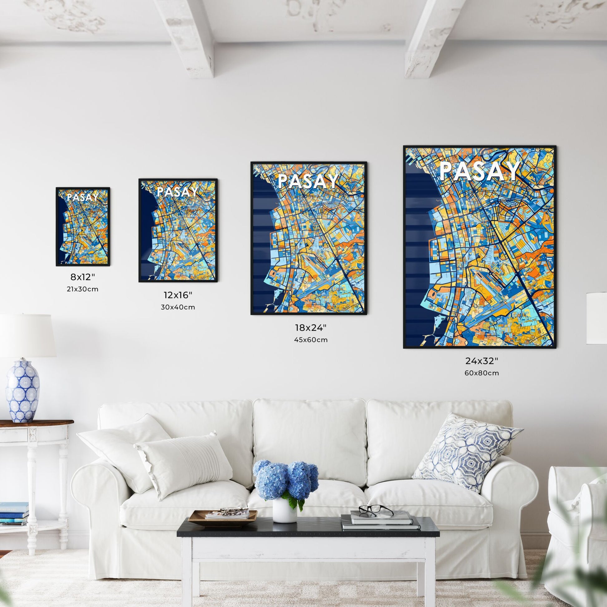 PASAY PHILIPPINES Vibrant Colorful Art Map Poster Blue Orange