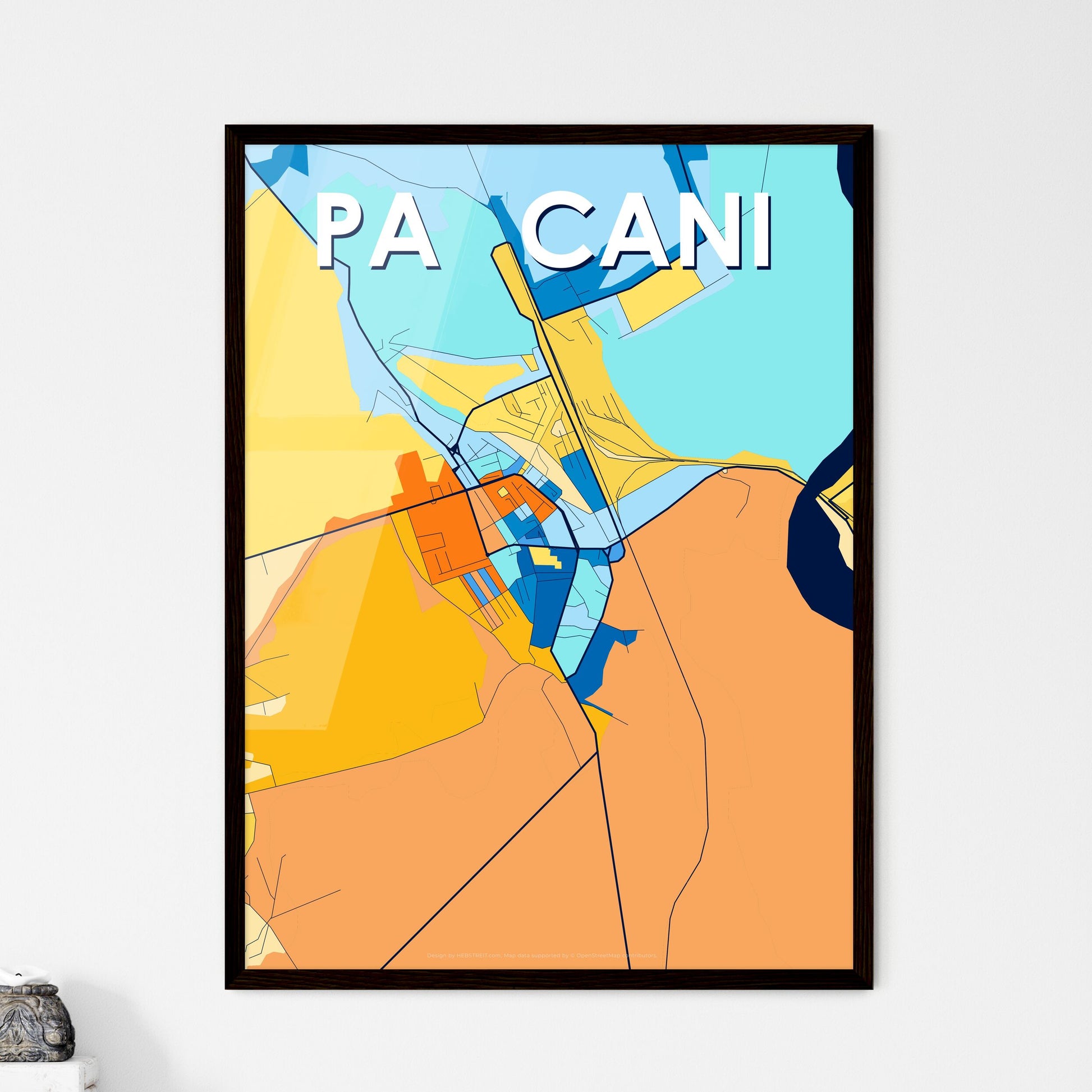 PAȘCANI ROMANIA Vibrant Colorful Art Map Poster Blue Orange