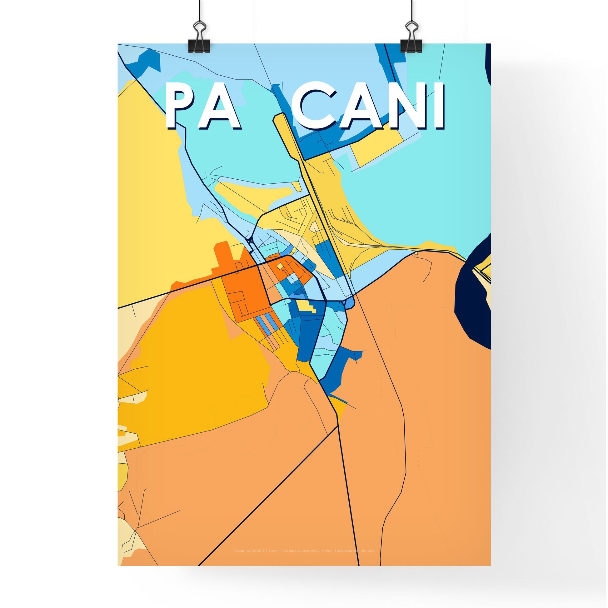 PAȘCANI ROMANIA Vibrant Colorful Art Map Poster Blue Orange