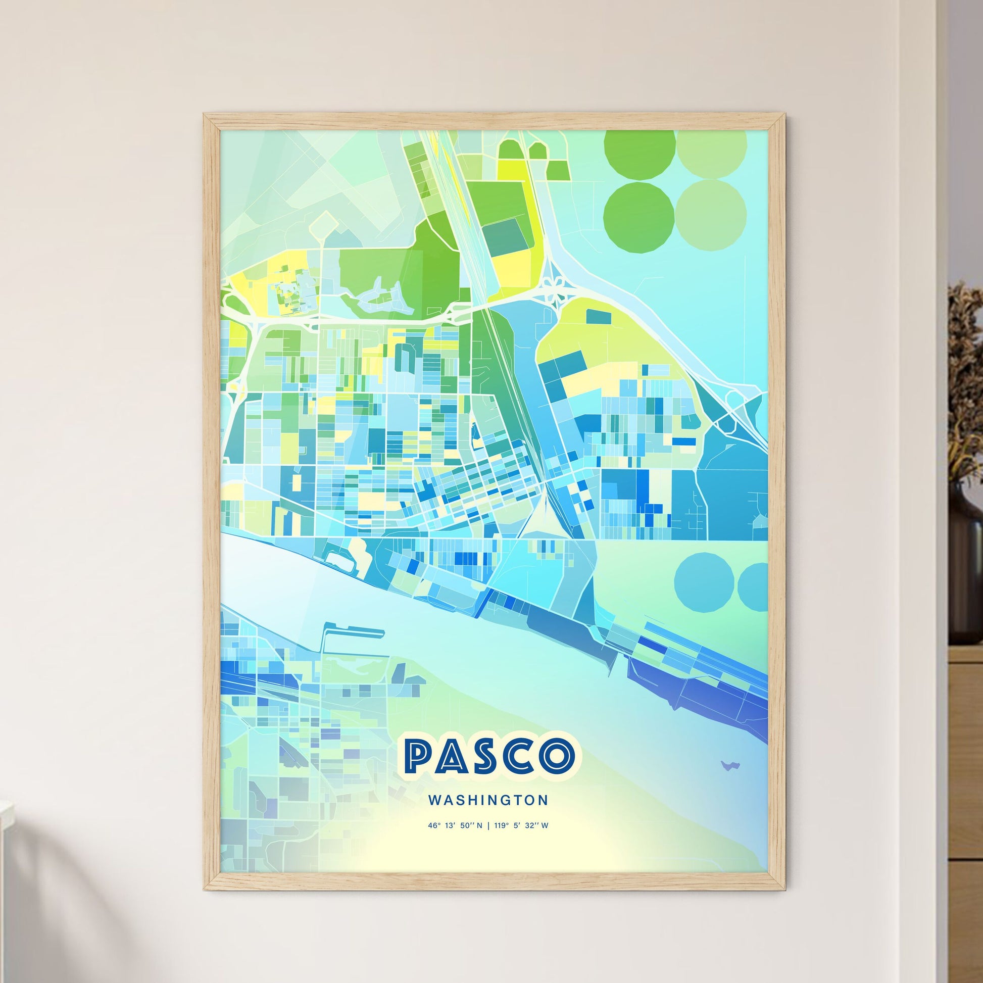 Colorful Pasco Washington Fine Art Map Cool Blue