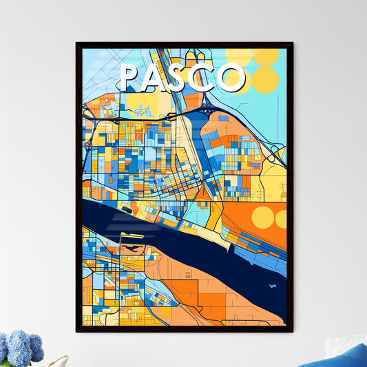 PASCO WASHINGTON Vibrant Colorful Art Map Poster Blue Orange