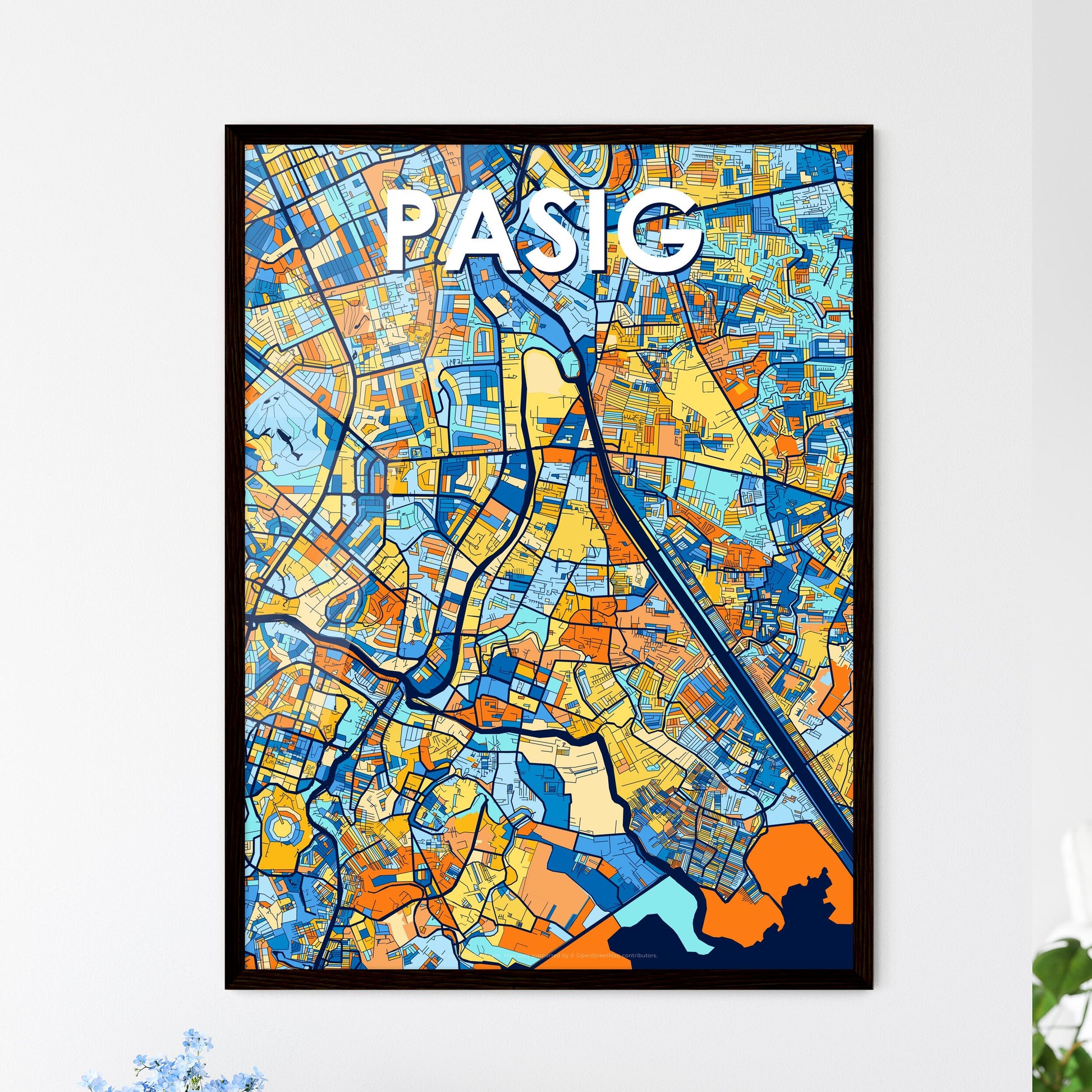 PASIG PHILIPPINES Vibrant Colorful Art Map Poster Blue Orange