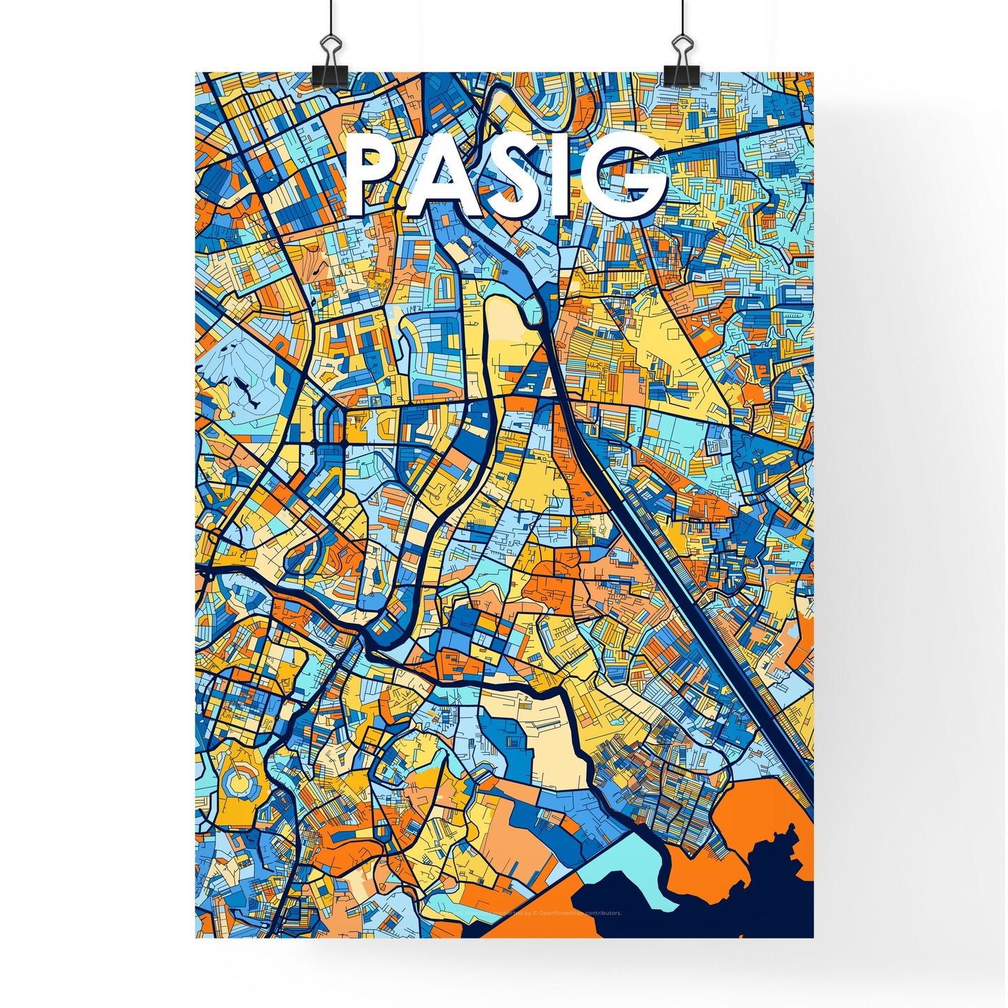 PASIG PHILIPPINES Vibrant Colorful Art Map Poster Blue Orange