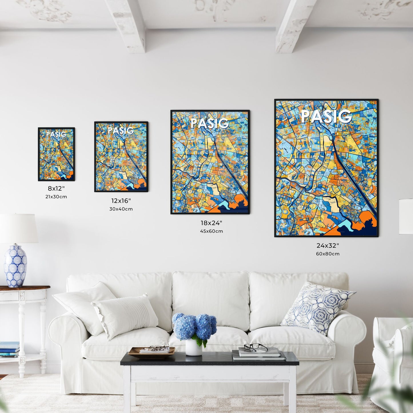 PASIG PHILIPPINES Vibrant Colorful Art Map Poster Blue Orange