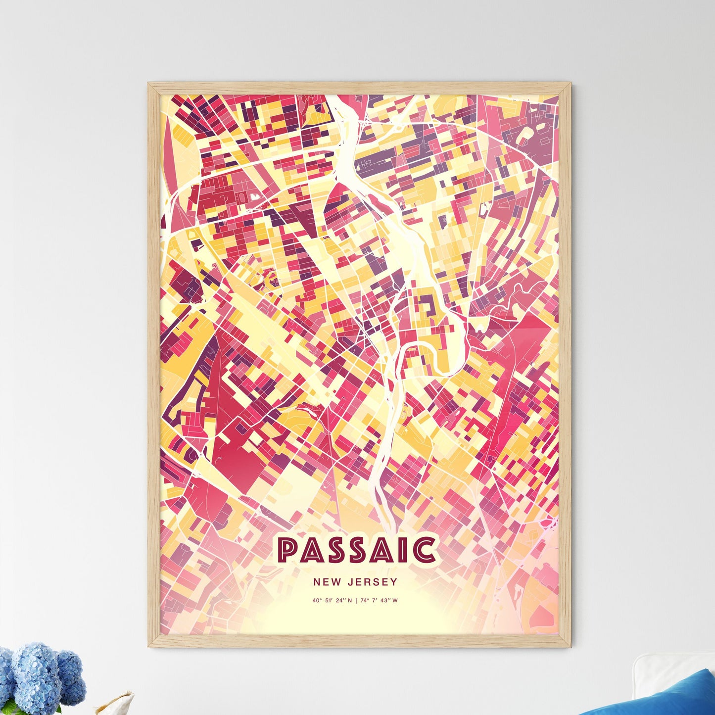 Colorful Passaic New Jersey Fine Art Map Hot Red