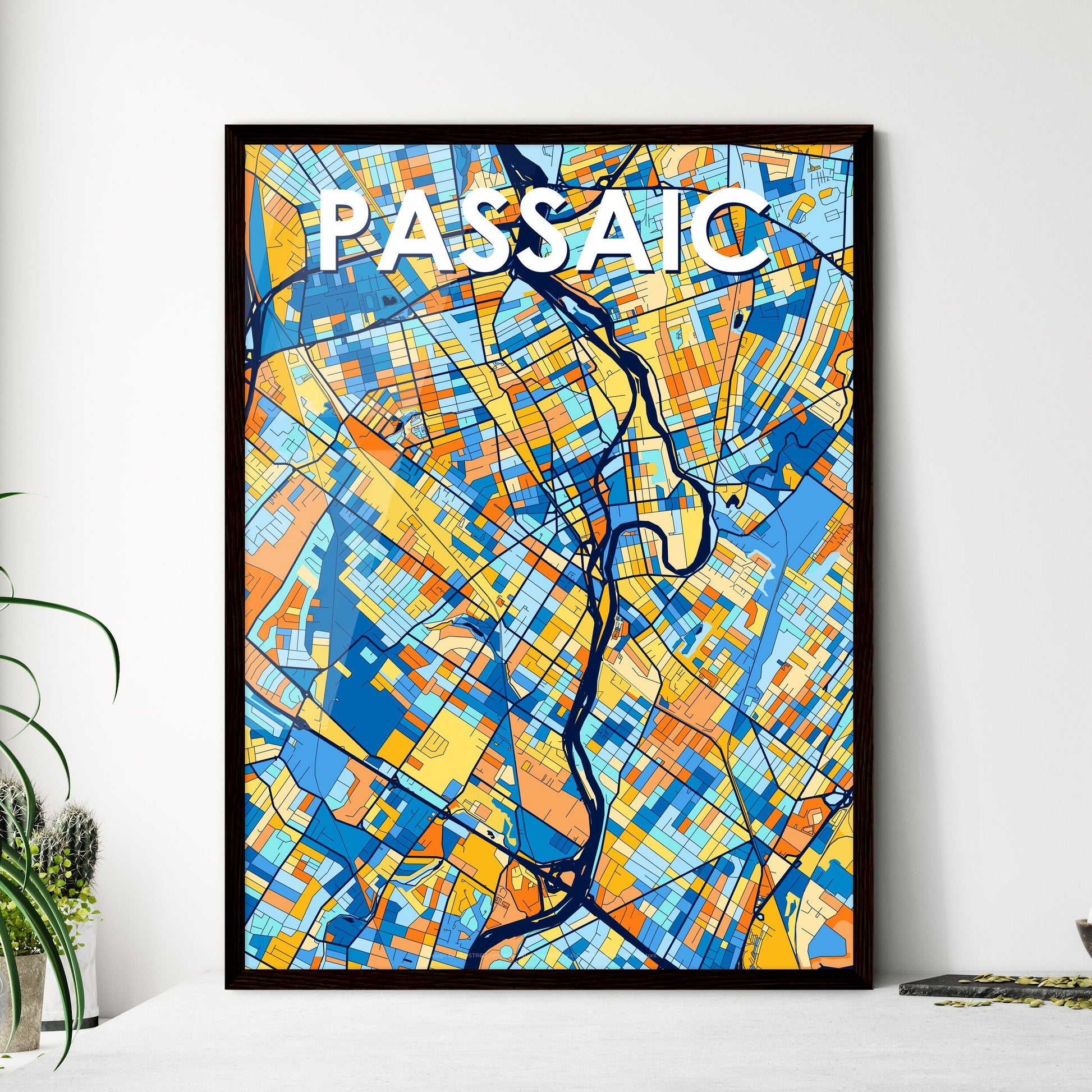 PASSAIC NEW JERSEY Vibrant Colorful Art Map Poster Blue Orange