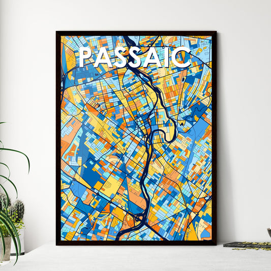 PASSAIC NEW JERSEY Vibrant Colorful Art Map Poster Blue Orange