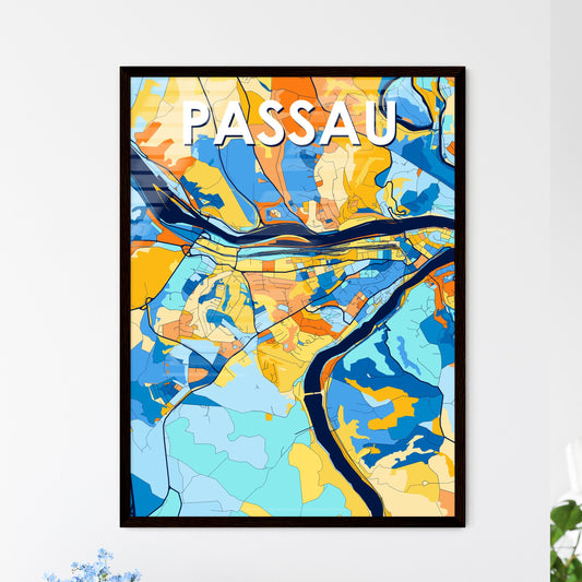 PASSAU GERMANY Vibrant Colorful Art Map Poster Blue Orange