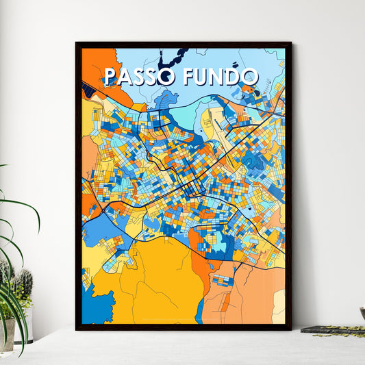 PASSO FUNDO BRAZIL Vibrant Colorful Art Map Poster Blue Orange