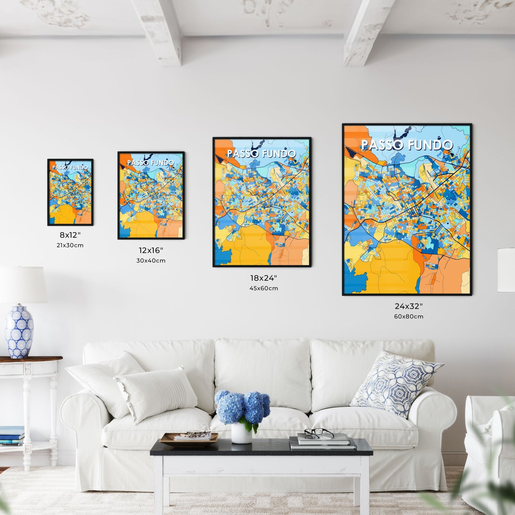 PASSO FUNDO BRAZIL Vibrant Colorful Art Map Poster Blue Orange