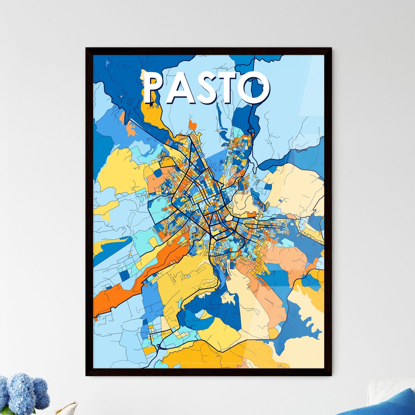 PASTO COLOMBIA Vibrant Colorful Art Map Poster Blue Orange