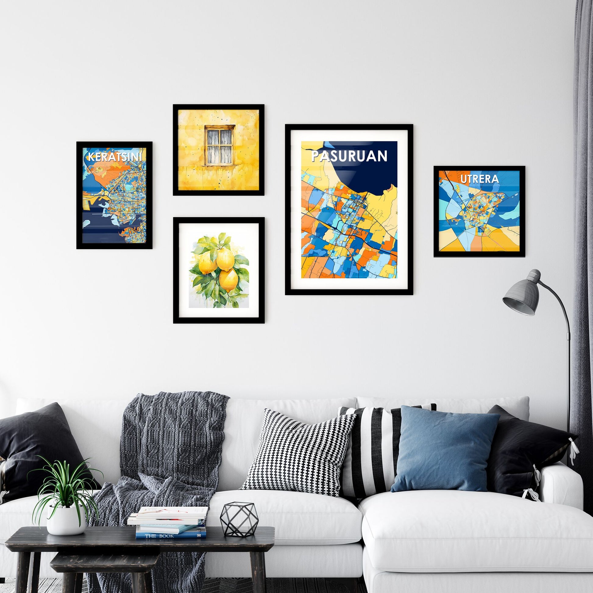 PASURUAN INDONESIA Vibrant Colorful Art Map Poster Blue Orange