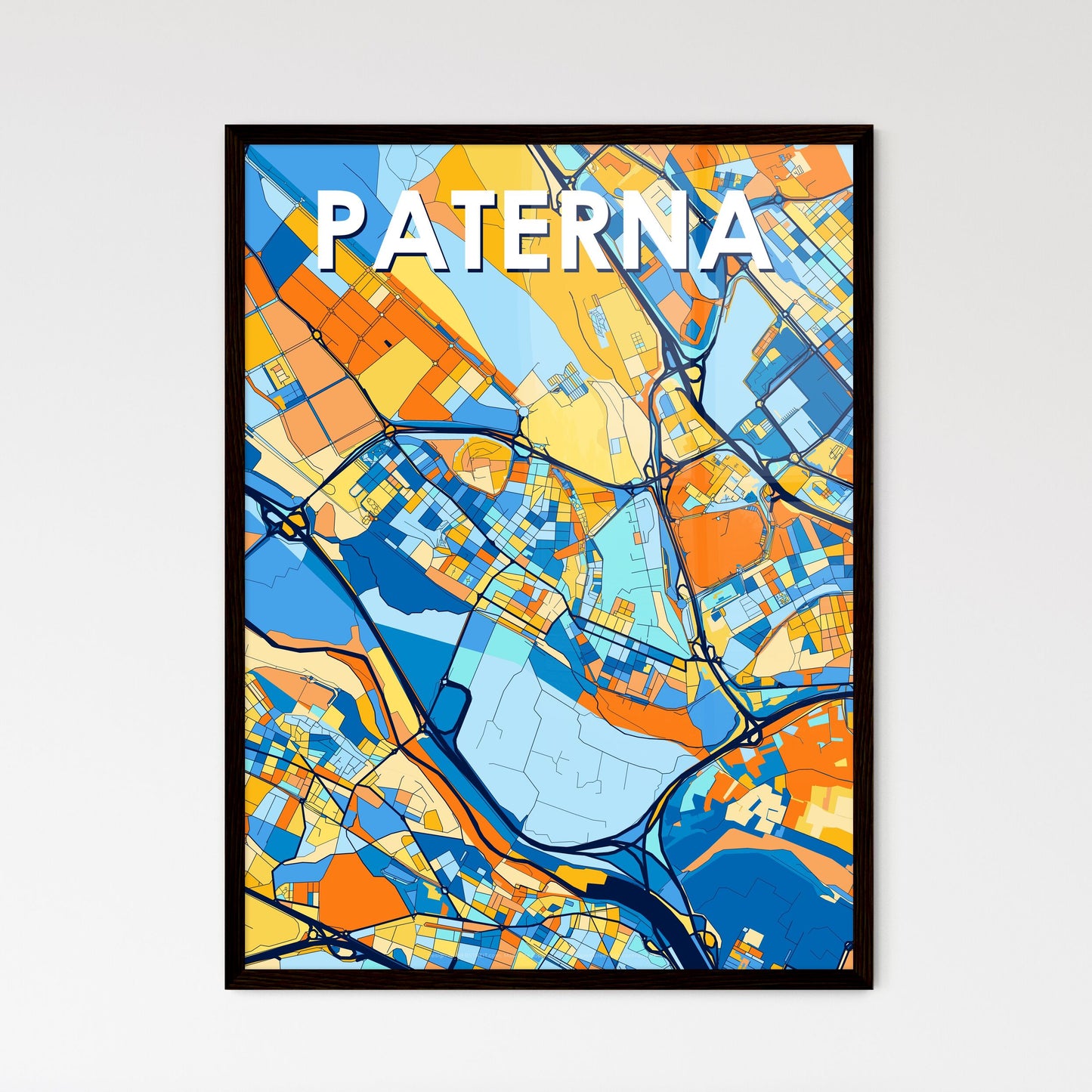 PATERNA SPAIN Vibrant Colorful Art Map Poster Blue Orange