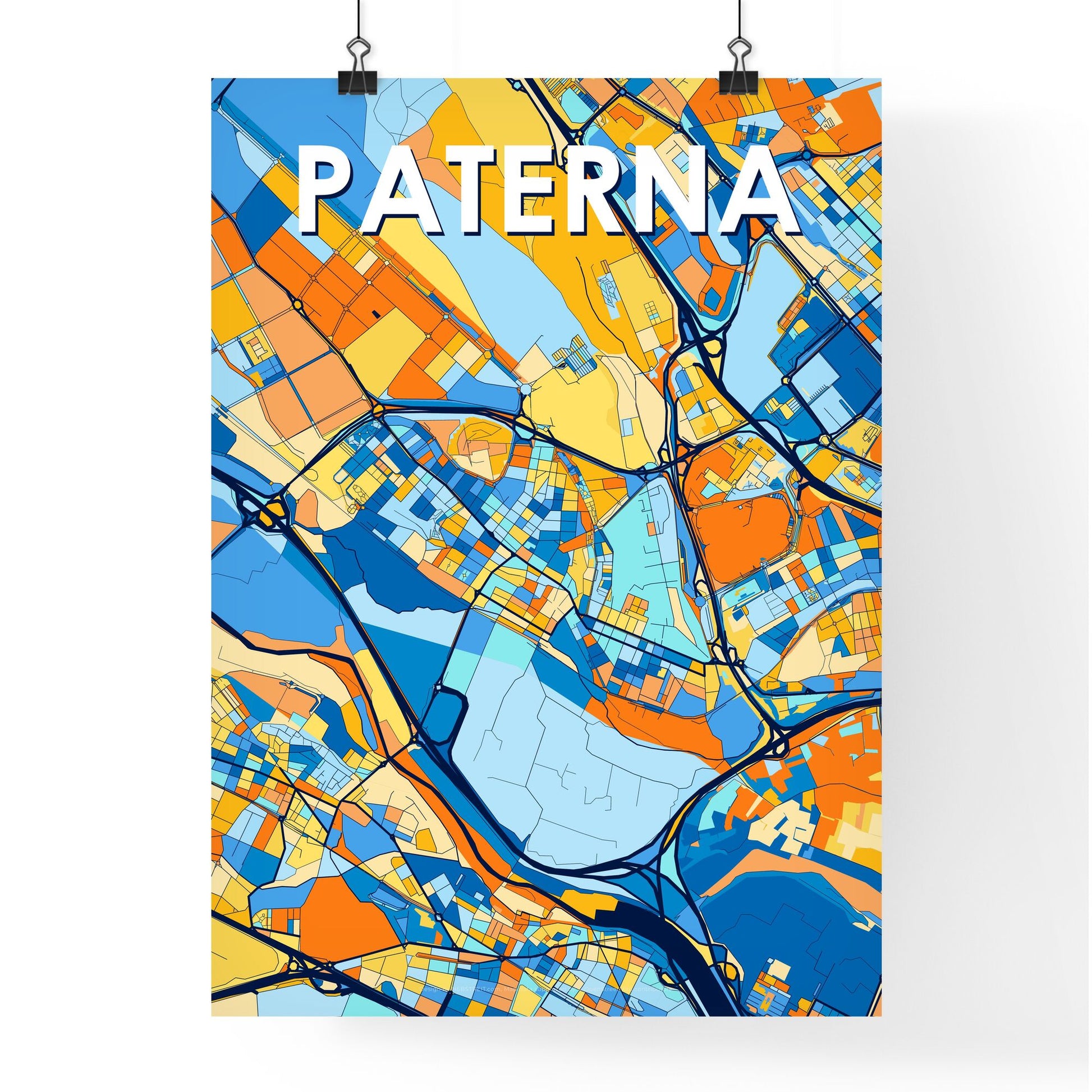 PATERNA SPAIN Vibrant Colorful Art Map Poster Blue Orange