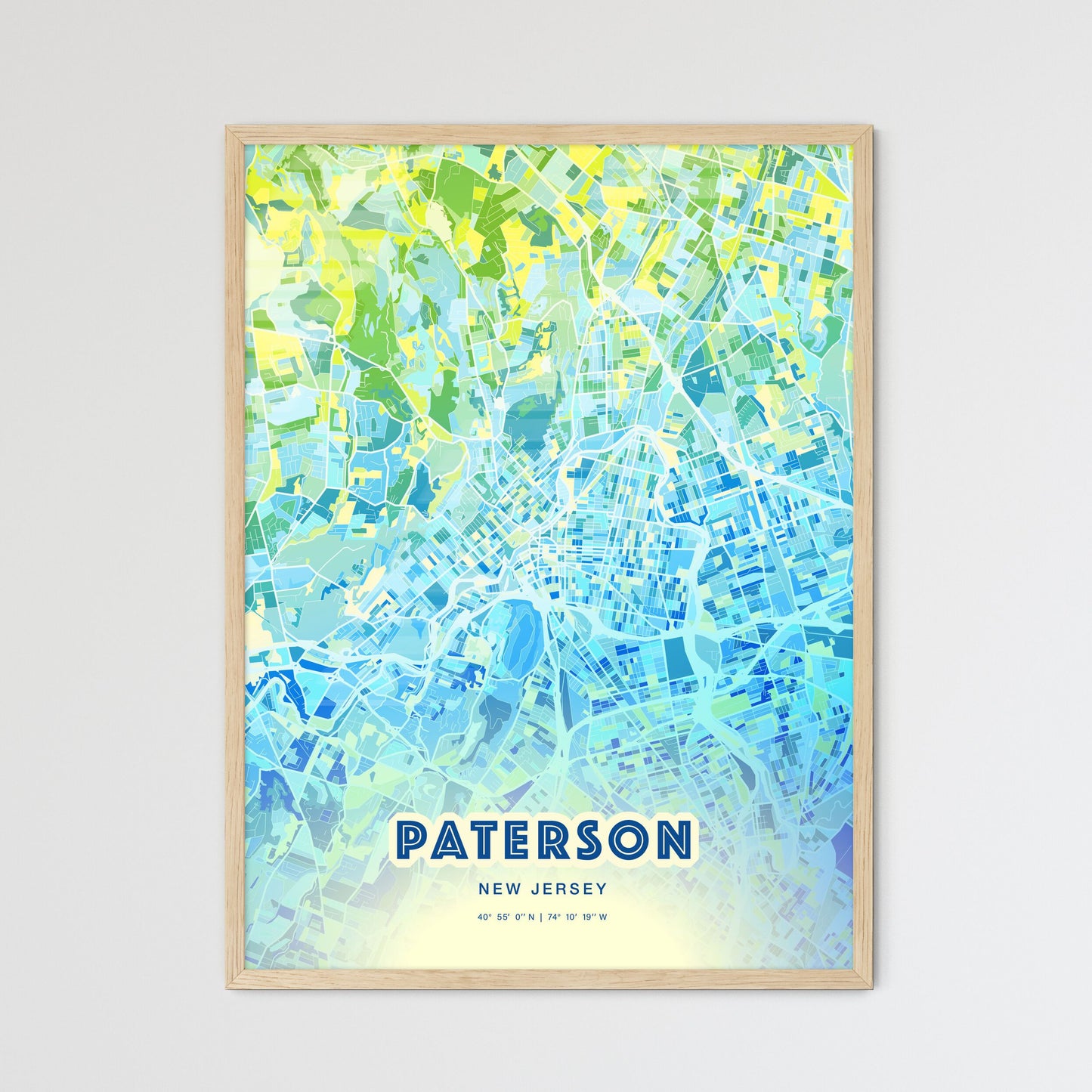 Colorful Paterson New Jersey Fine Art Map Cool Blue