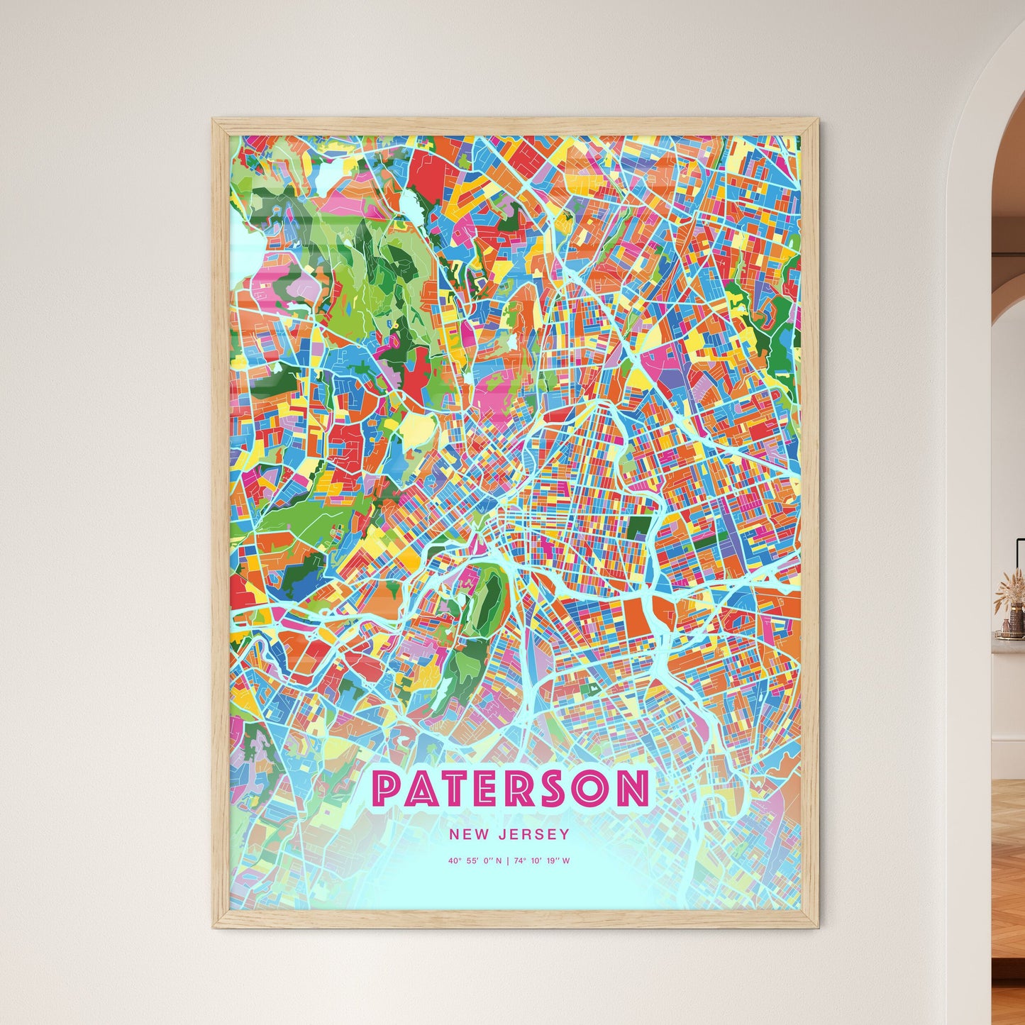 Colorful Paterson New Jersey Fine Art Map Crazy Colors