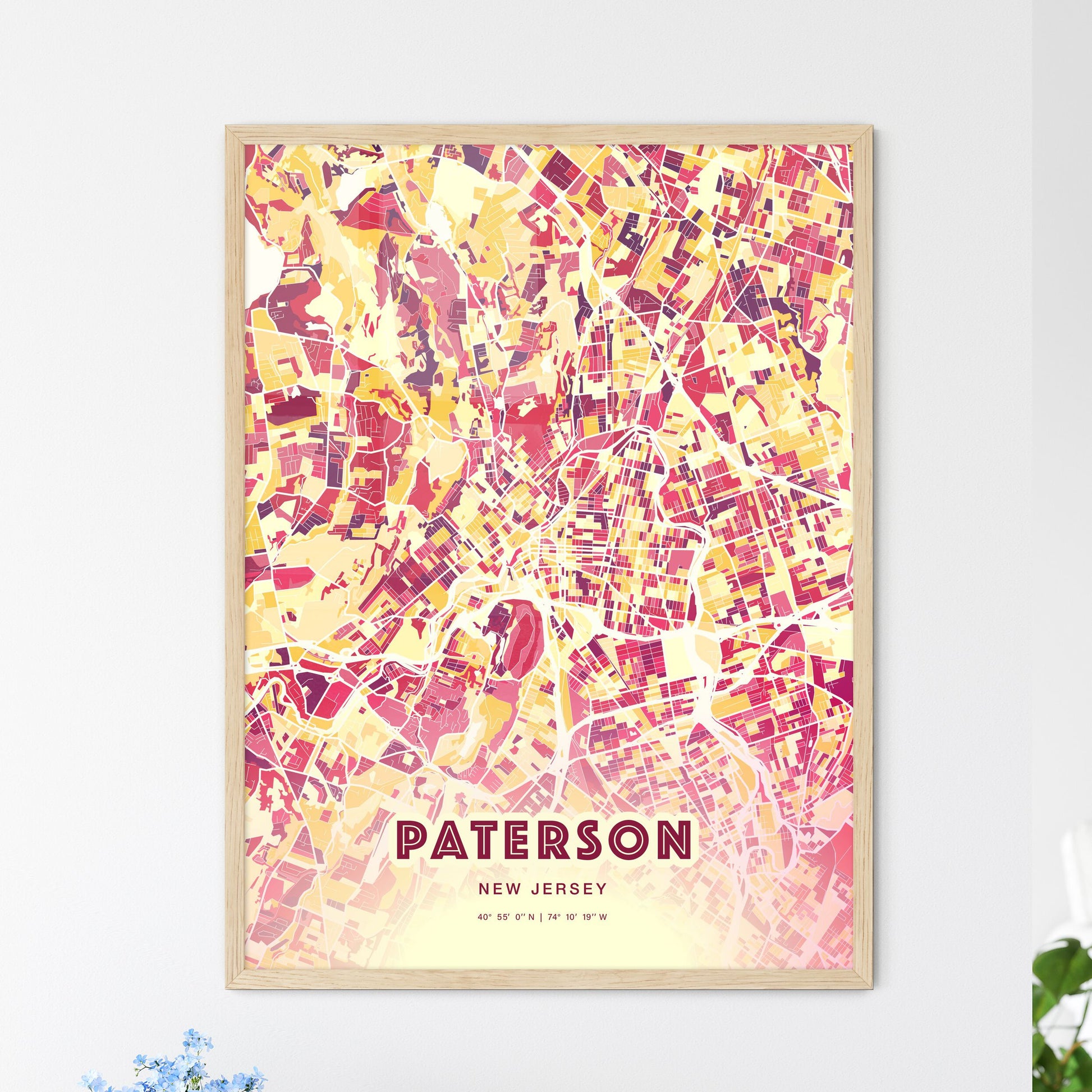 Colorful Paterson New Jersey Fine Art Map Hot Red
