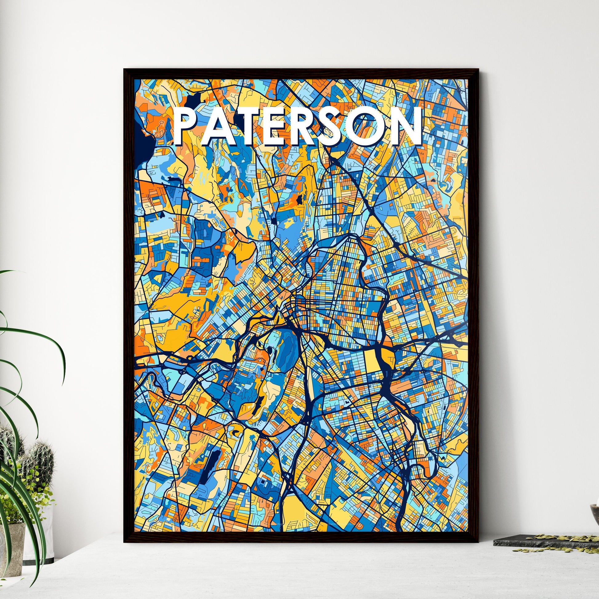 PATERSON NEW JERSEY Vibrant Colorful Art Map Poster Blue Orange