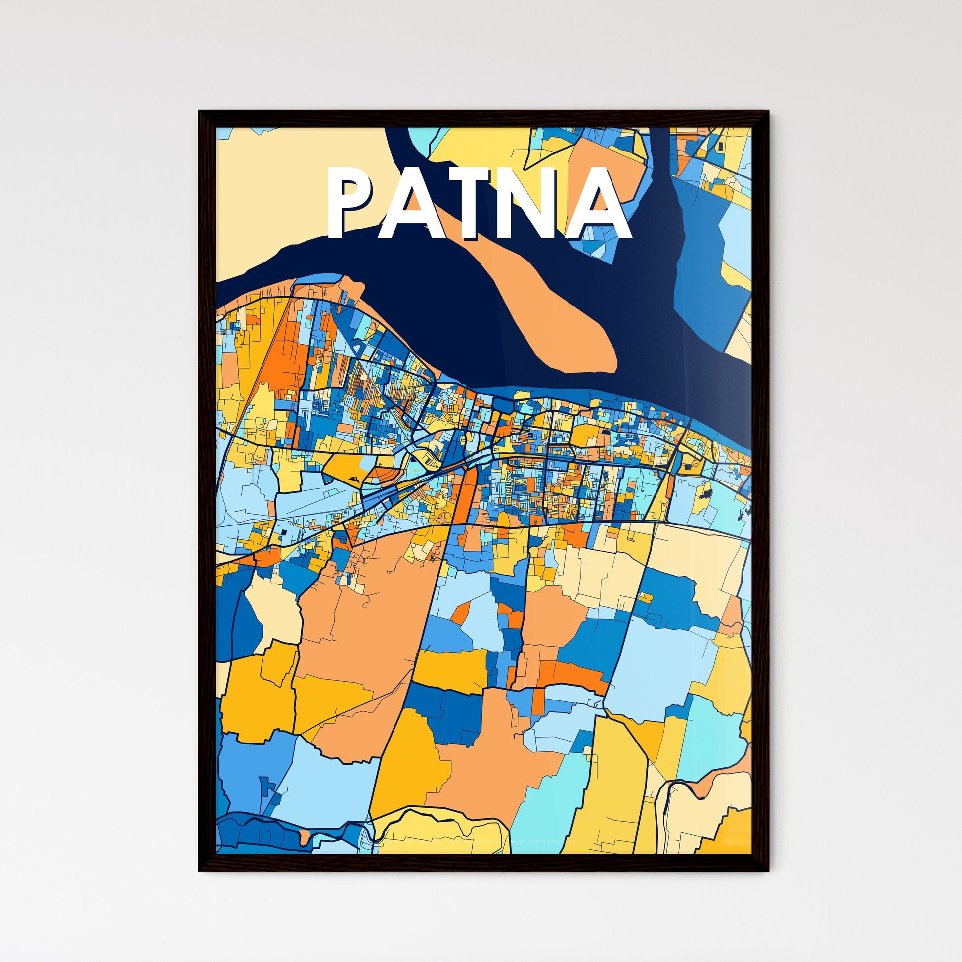 PATNA INDIA Vibrant Colorful Art Map Poster Blue Orange