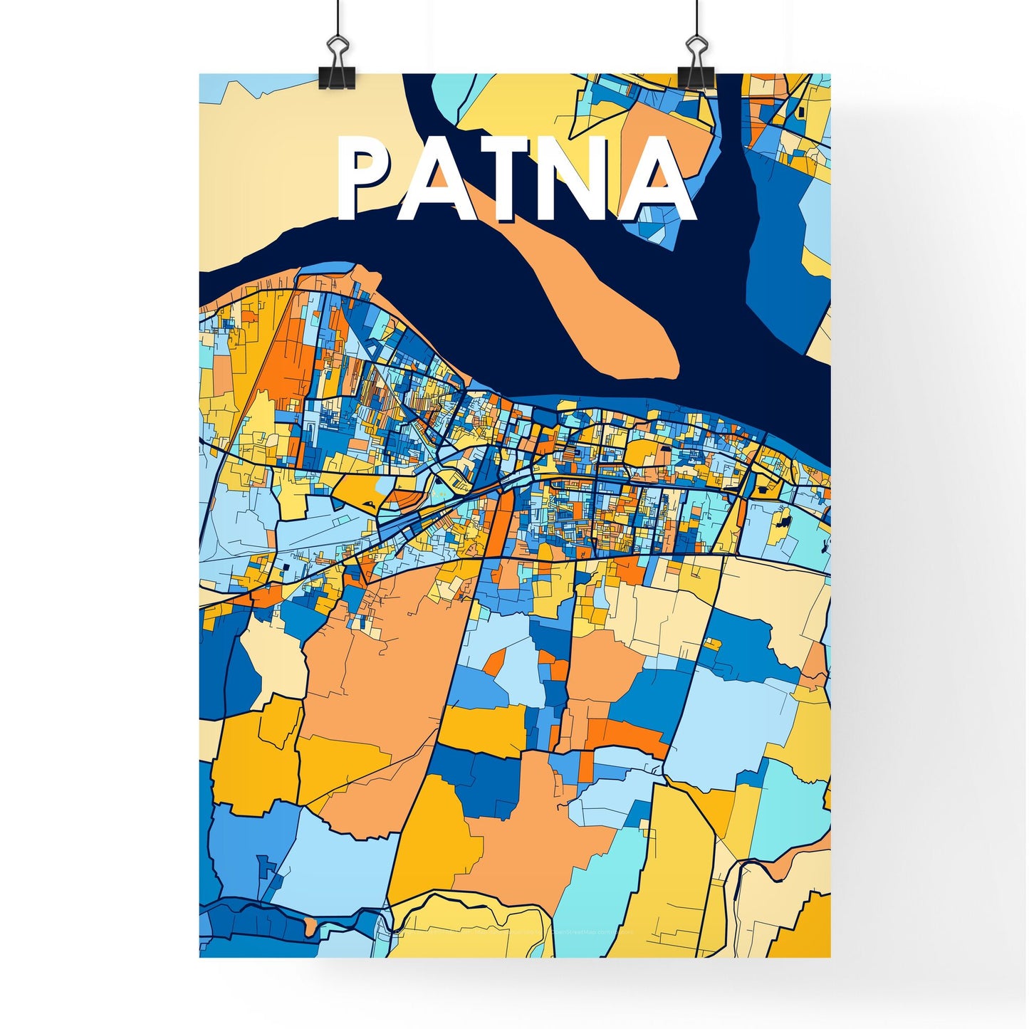 PATNA INDIA Vibrant Colorful Art Map Poster Blue Orange