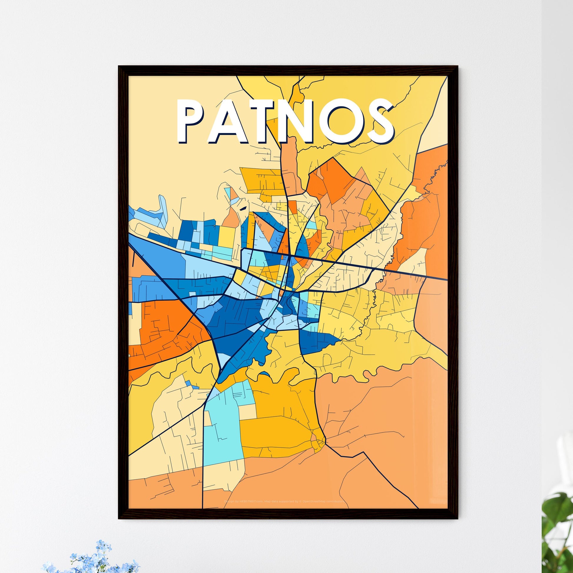 PATNOS TURKEY Vibrant Colorful Art Map Poster Blue Orange