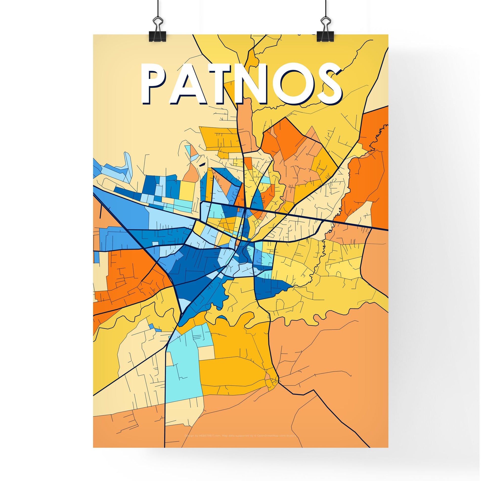 PATNOS TURKEY Vibrant Colorful Art Map Poster Blue Orange