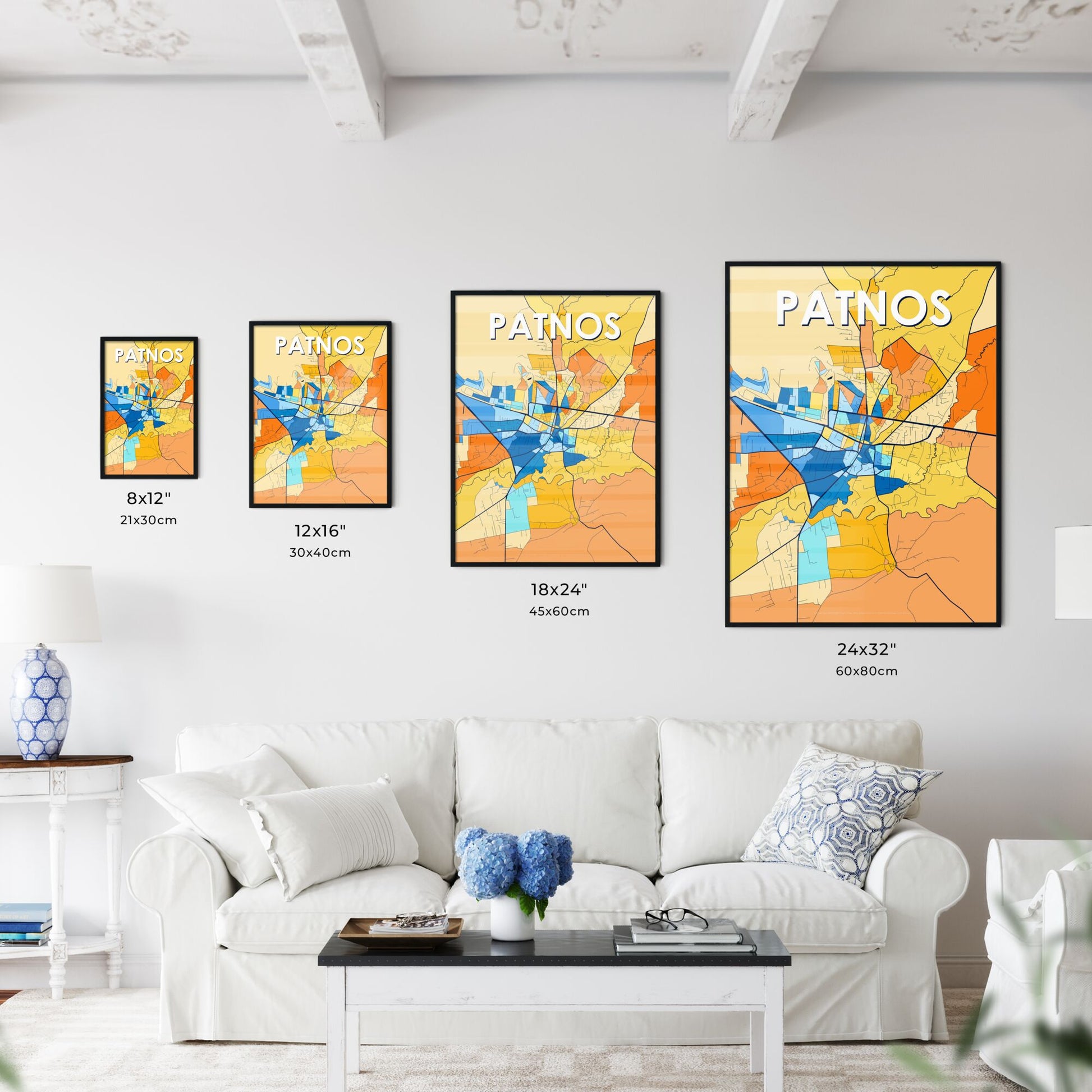 PATNOS TURKEY Vibrant Colorful Art Map Poster Blue Orange