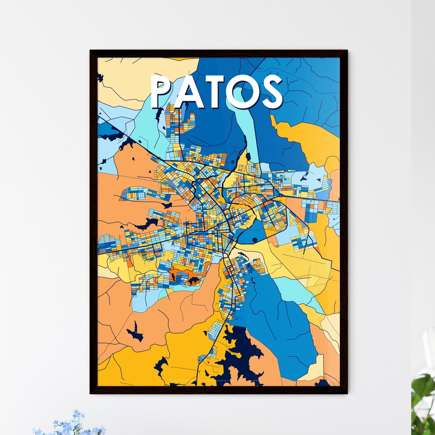 PATOS BRAZIL Vibrant Colorful Art Map Poster Blue Orange