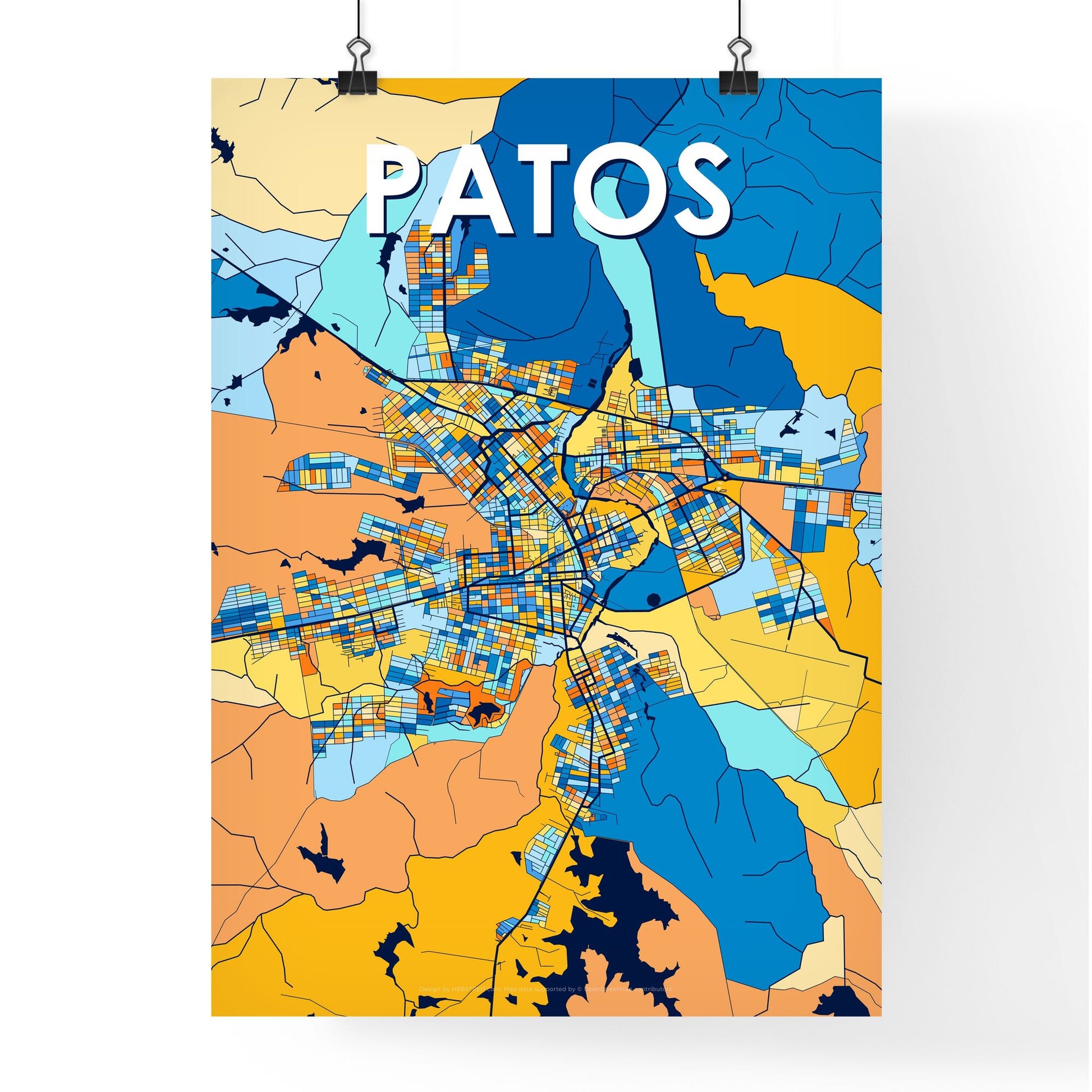 PATOS BRAZIL Vibrant Colorful Art Map Poster Blue Orange