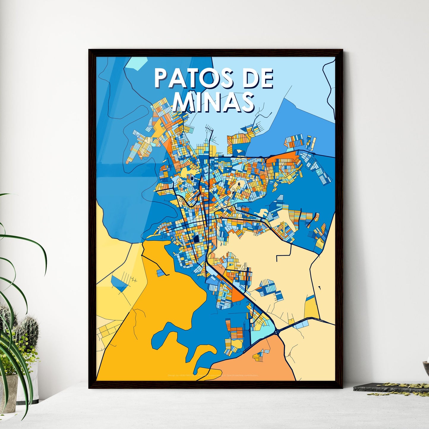 PATOS DE MINAS BRAZIL Vibrant Colorful Art Map Poster Blue Orange