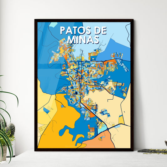 PATOS DE MINAS BRAZIL Vibrant Colorful Art Map Poster Blue Orange