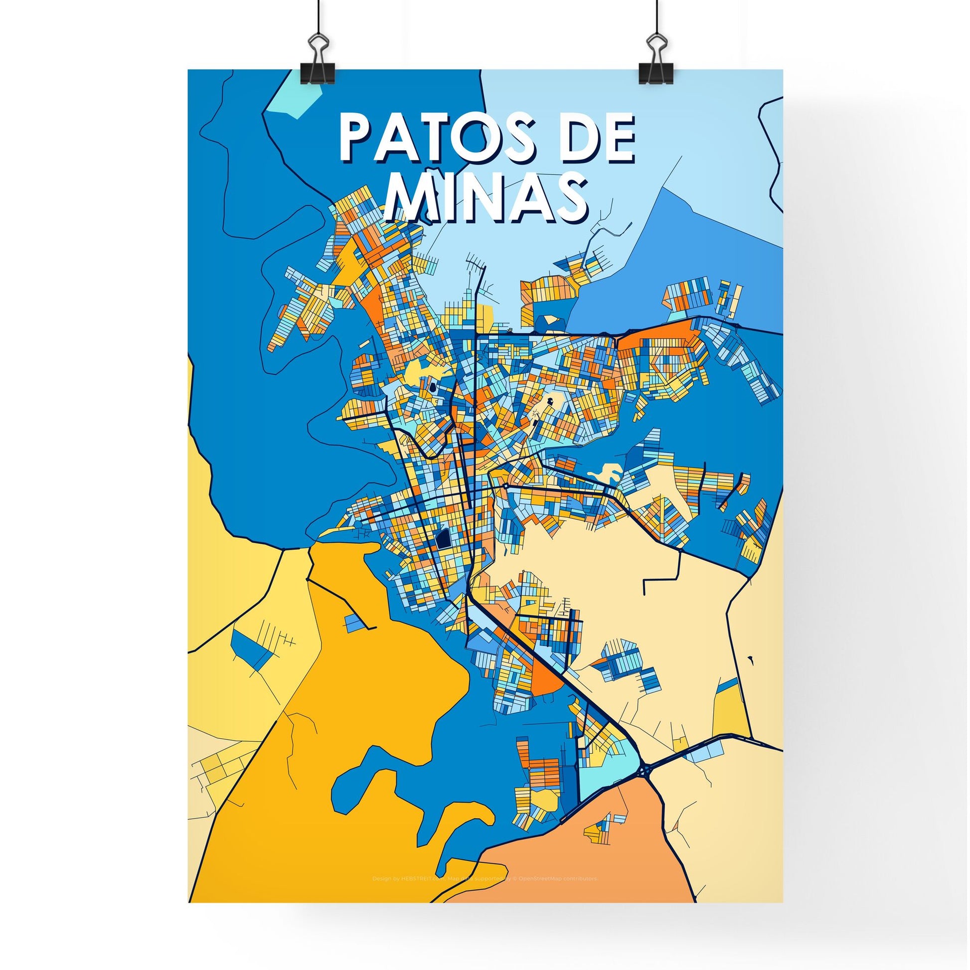 PATOS DE MINAS BRAZIL Vibrant Colorful Art Map Poster Blue Orange