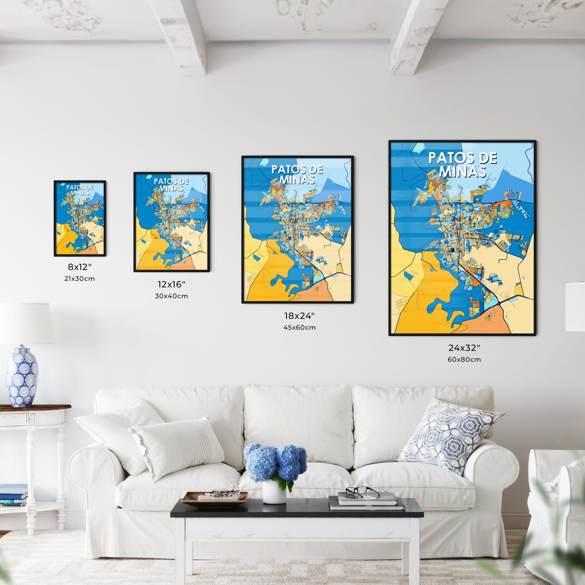 PATOS DE MINAS BRAZIL Vibrant Colorful Art Map Poster Blue Orange