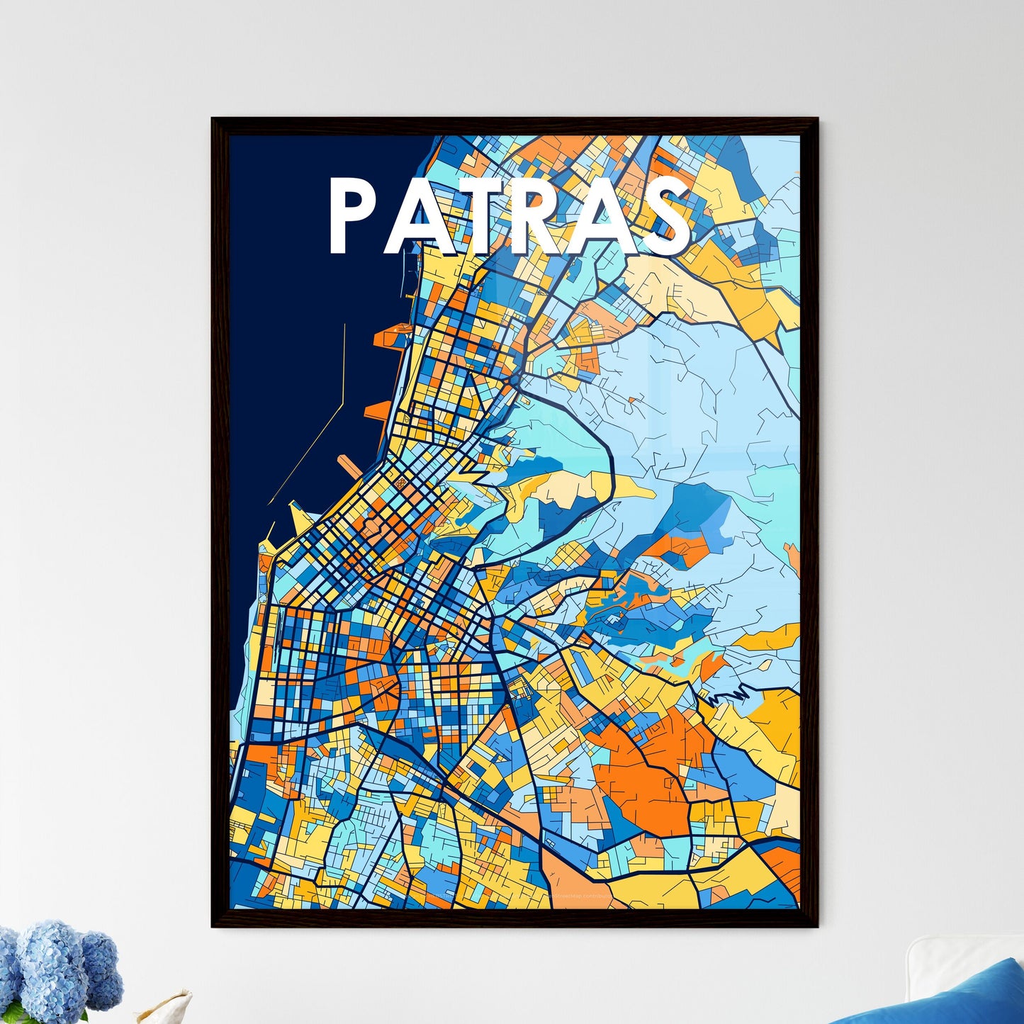 PATRAS GREECE Vibrant Colorful Art Map Poster Blue Orange